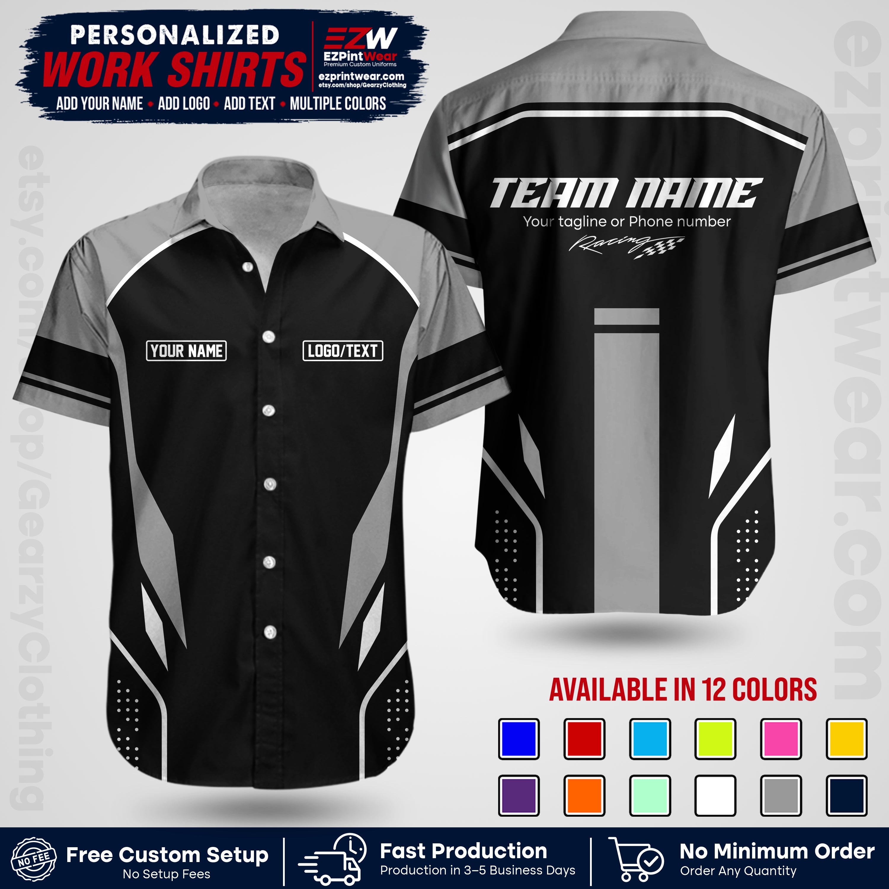 Custom Racing Shirt with Name, Logo & Text | Race Team Uniform | Crew Apparel RC06