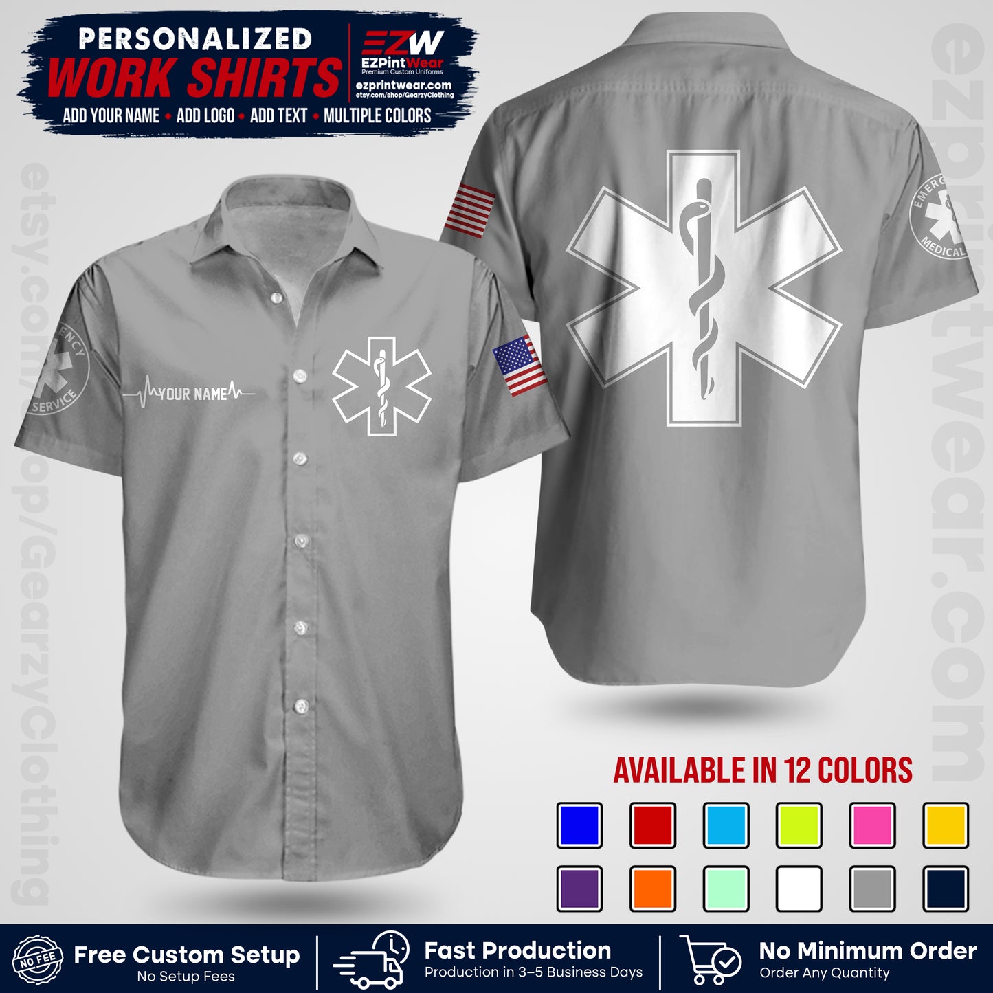Custom EMS Shirt with Name, Logo & Text | EMS Team Uniform | First Responder Workwear EMSU04