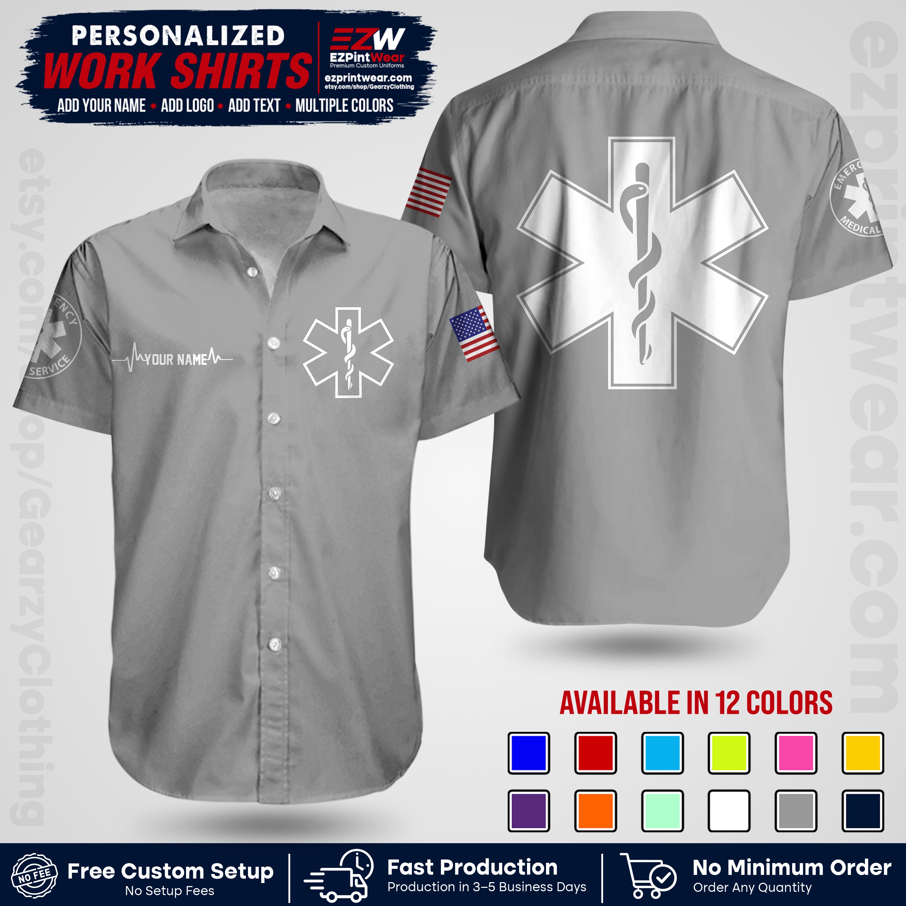 Custom EMS Shirt with Name, Logo & Text | EMS Team Uniform | First Responder Workwear EMSU04