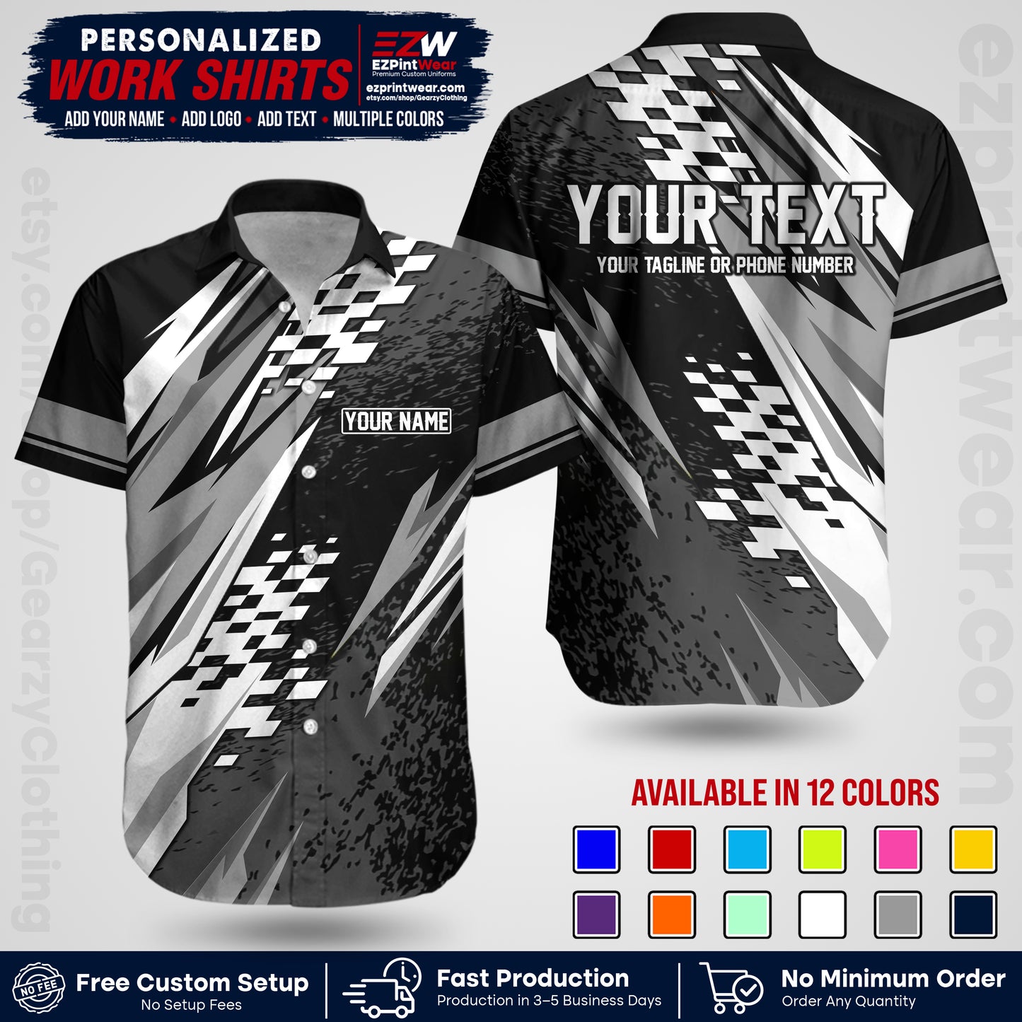 Custom Racing Shirt with Name, Logo & Text | Race Team Uniform | Crew Apparel RC03