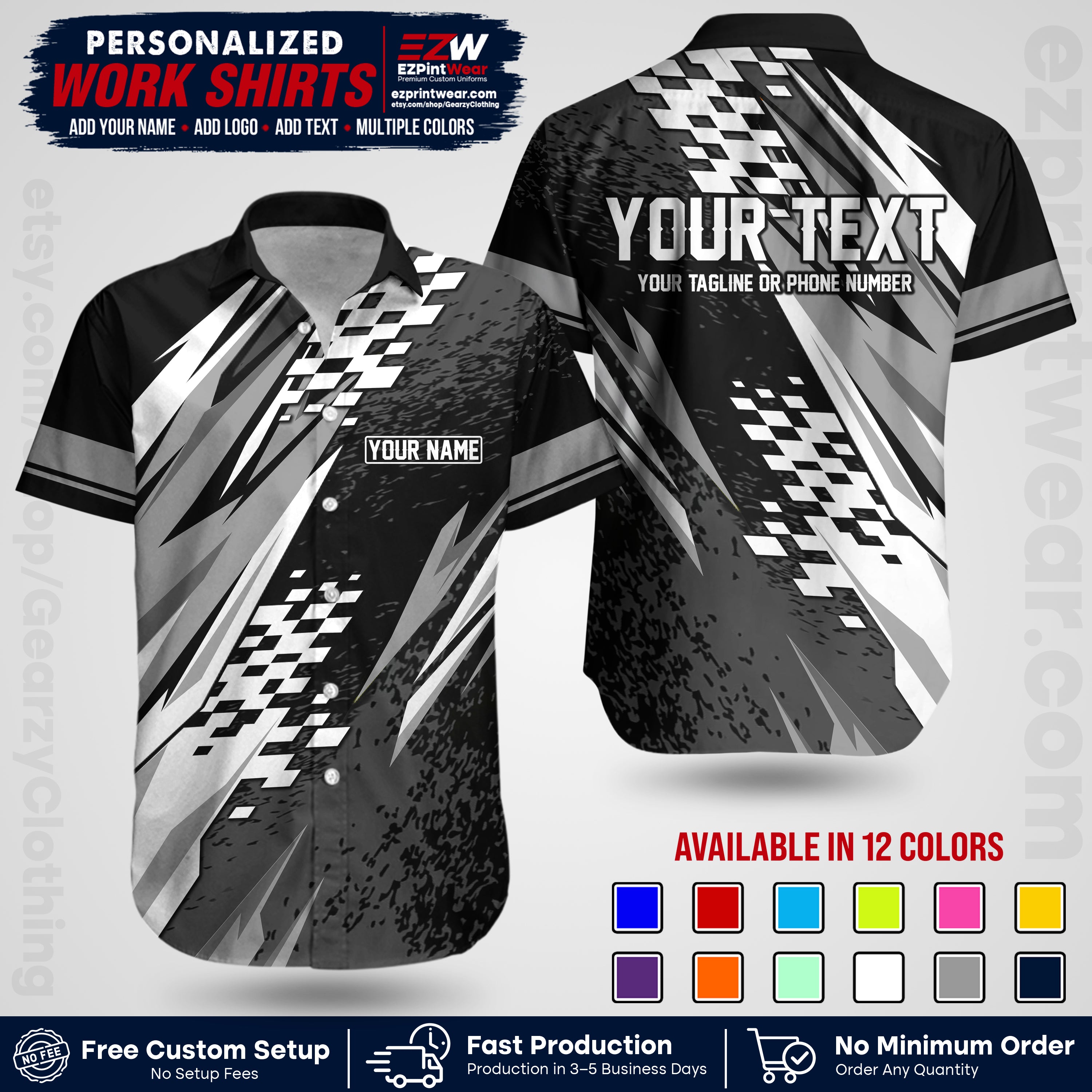 Custom Racing Shirt with Name, Logo & Text | Race Team Uniform | Crew Apparel RC03