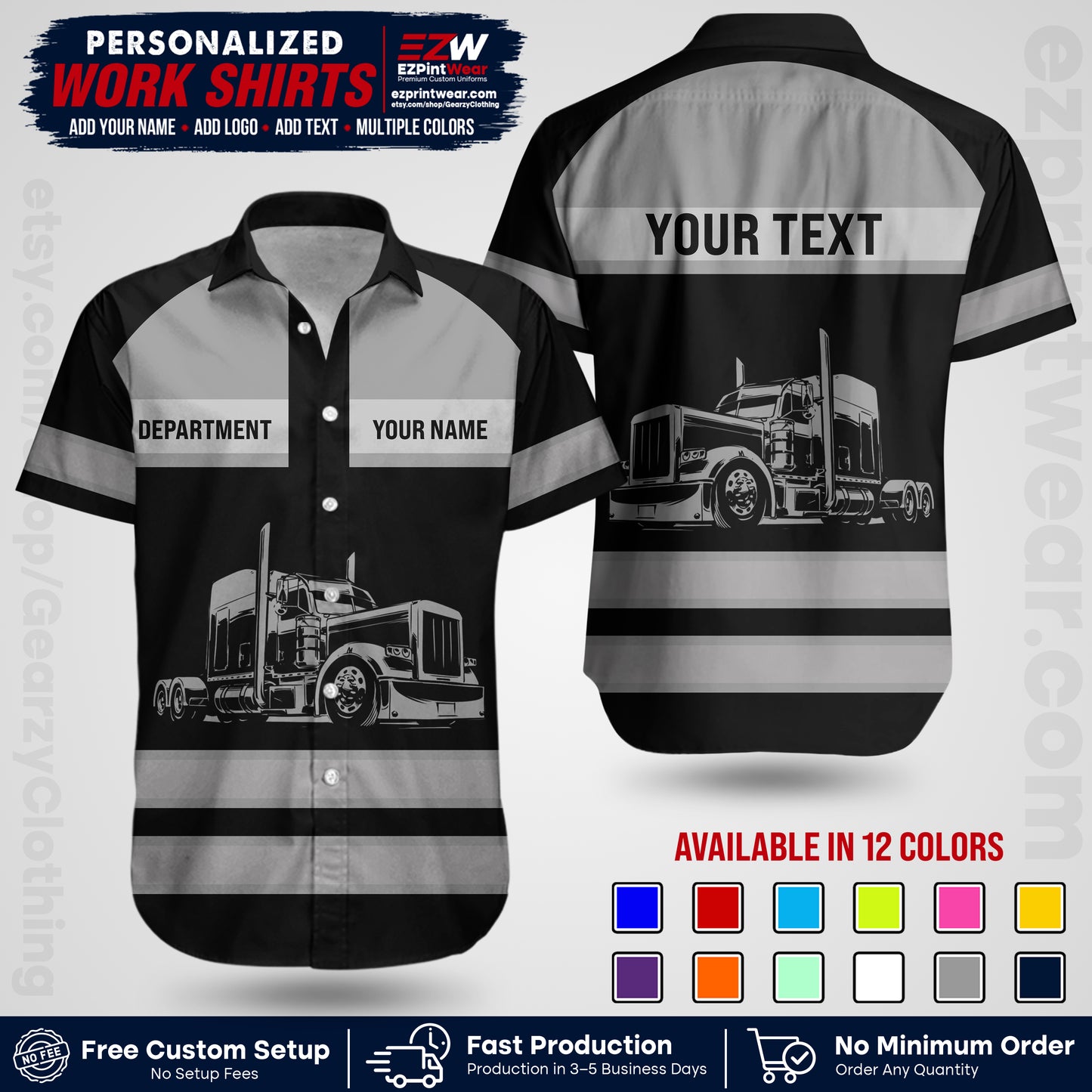 Personalized Truck Driver Workwear Uniform | Custom Safety Stripe Apparel | Non-Reflective Reflective Style Design TW02