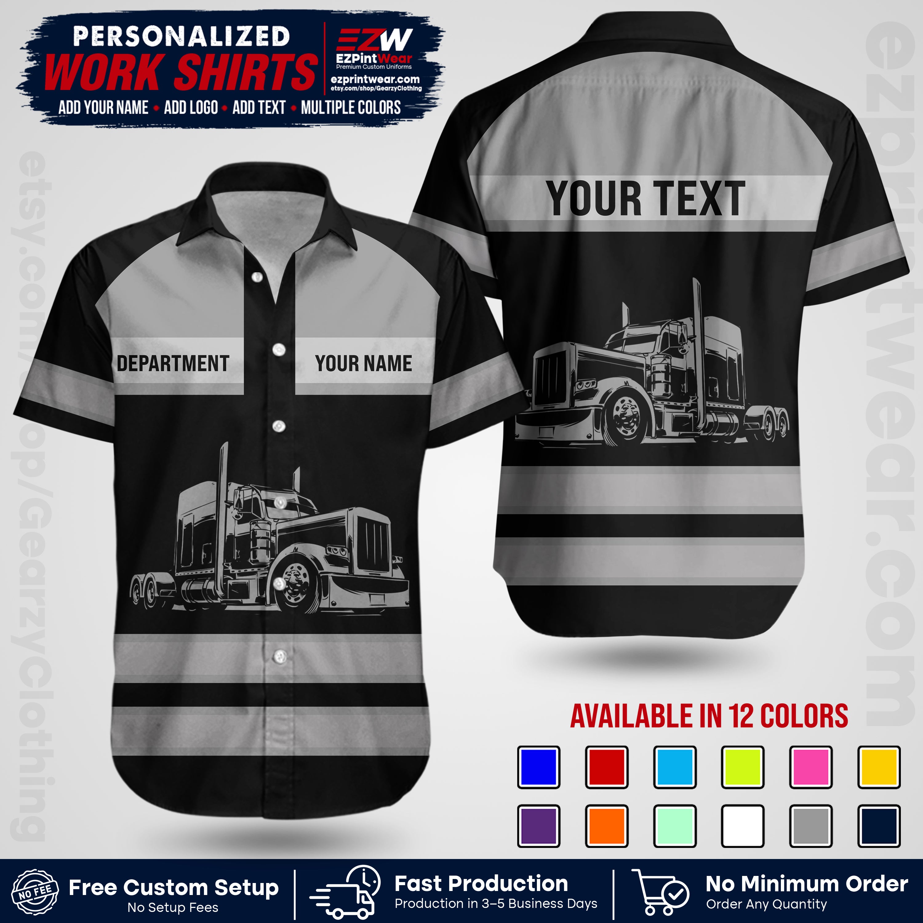 Personalized Truck Driver Workwear Uniform | Custom Safety Stripe Apparel | Non-Reflective Reflective Style Design TW02