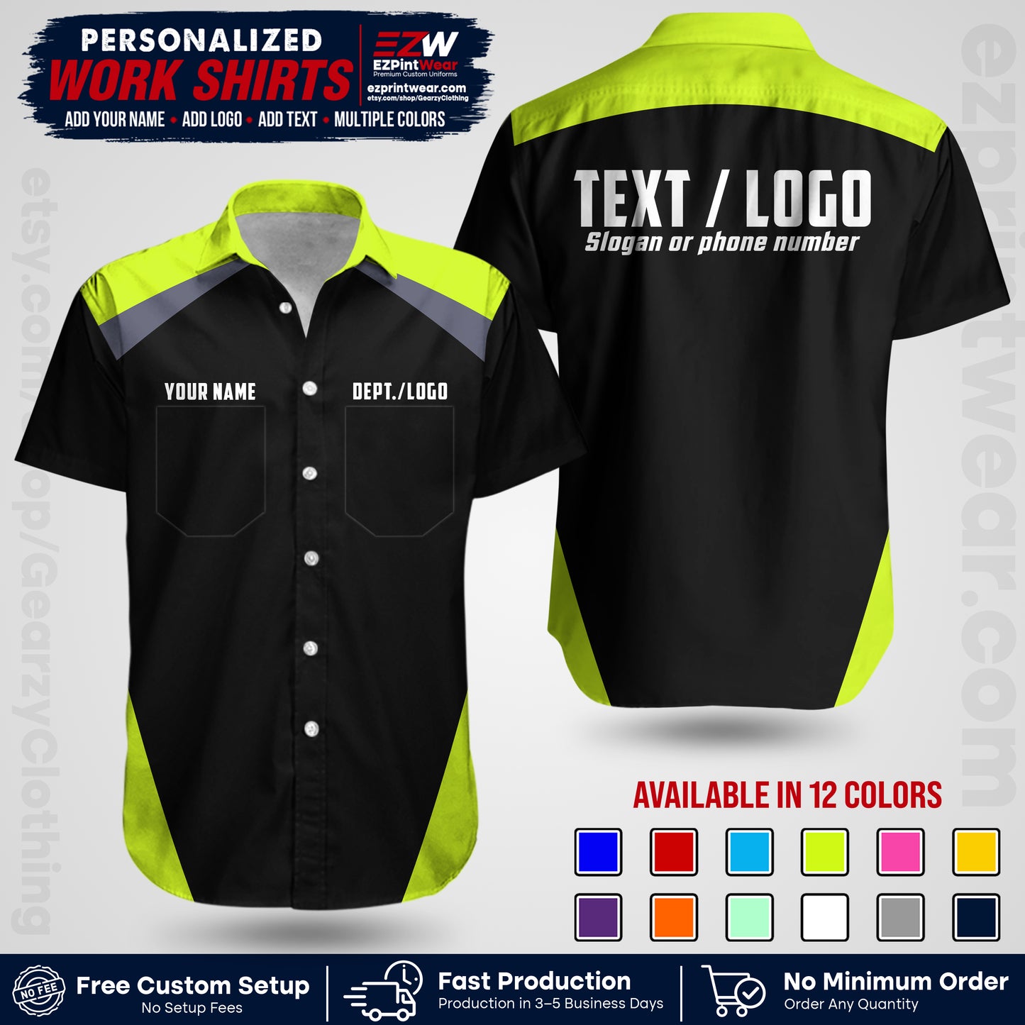 Custom All Over Print Work Uniform Shirt with Name, Logo & Text | Custom Hawaiian Shirt | Company Shirt | Employee Uniform UNF02