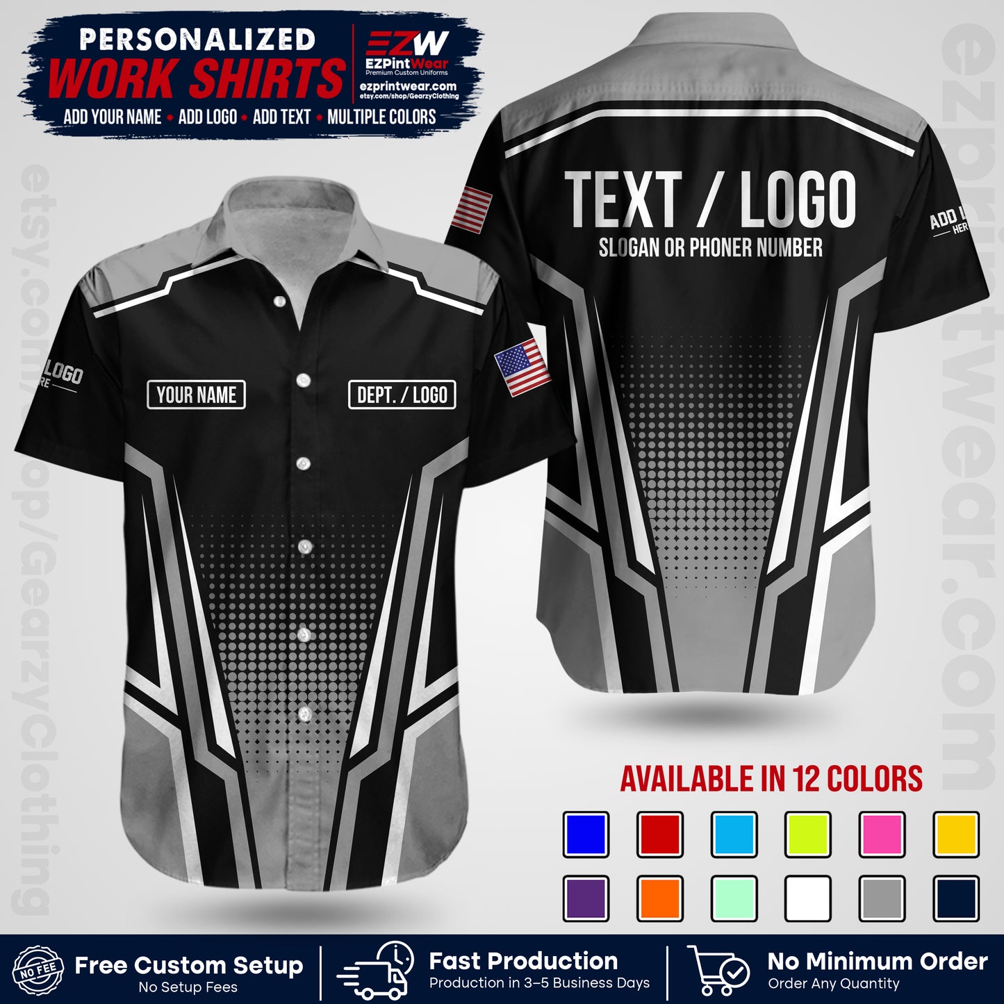Custom All Over Print Work Uniform Shirt with Name, Logo & Text | Custom Hawaiian Shirt | Company Shirt | Employee Uniform UNF17