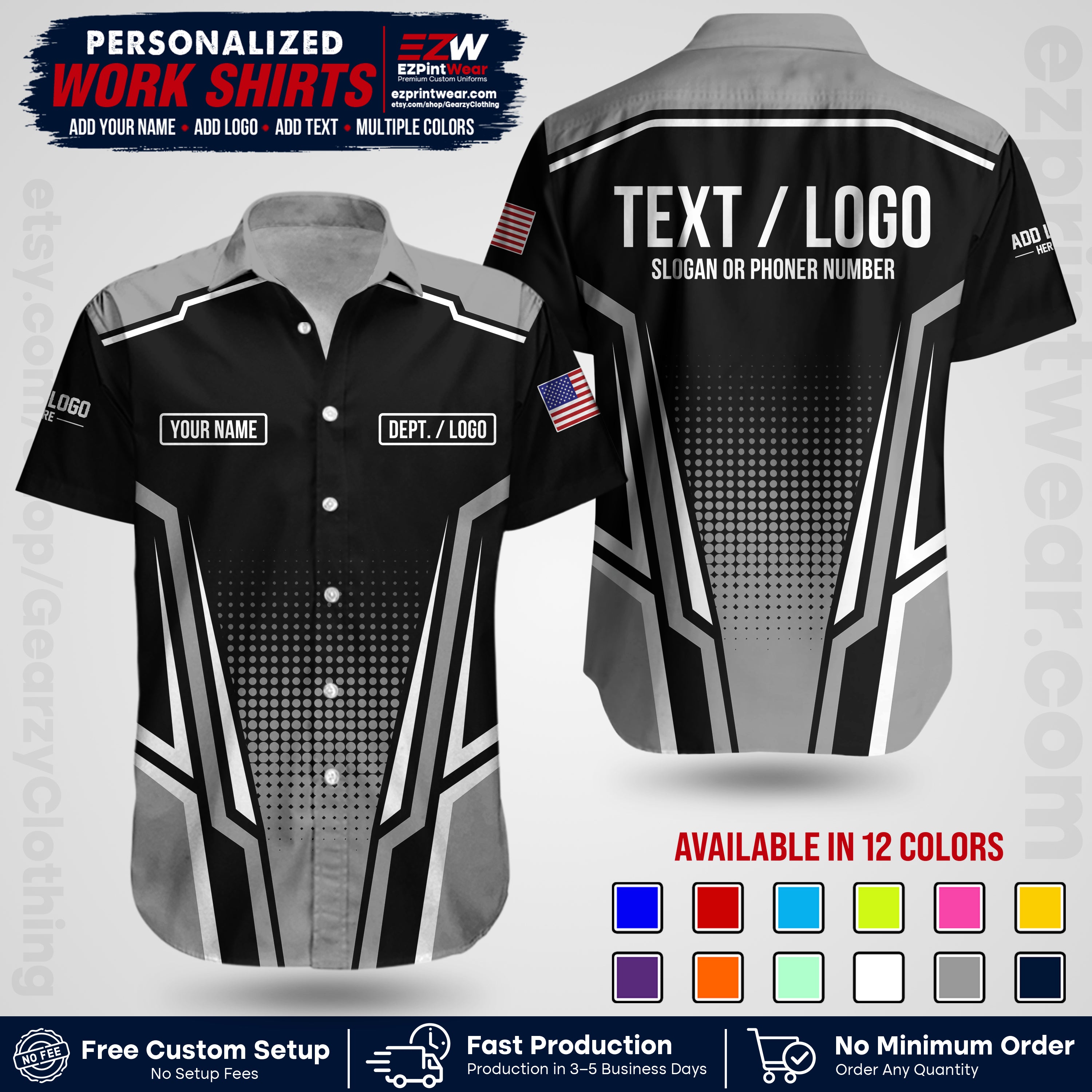 Custom All Over Print Work Uniform Shirt with Name, Logo & Text | Custom Hawaiian Shirt | Company Shirt | Employee Uniform UNF17
