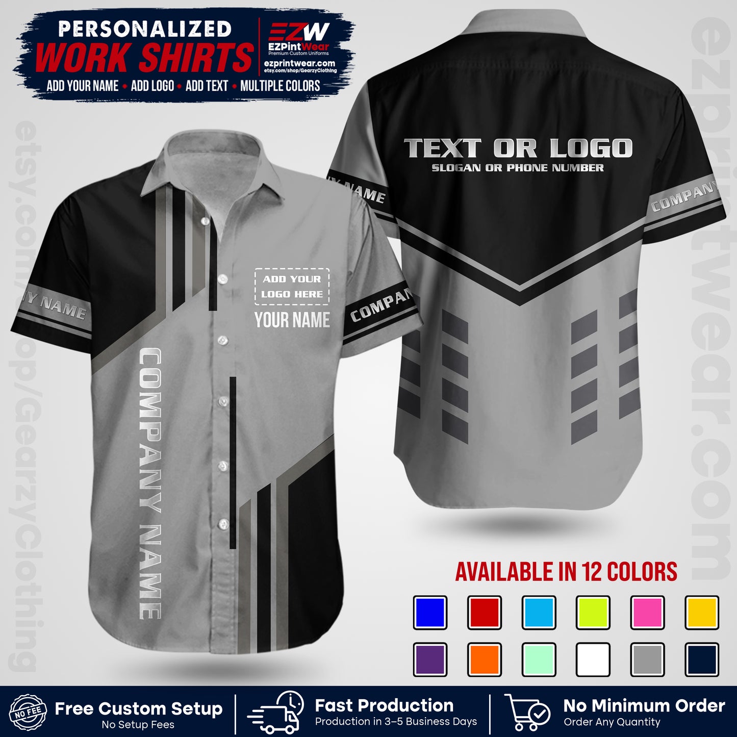 Custom All Over Print Work Uniform Shirt with Name, Logo & Text | Custom Hawaiian Shirt | Company Shirt | Employee Uniform UNF10