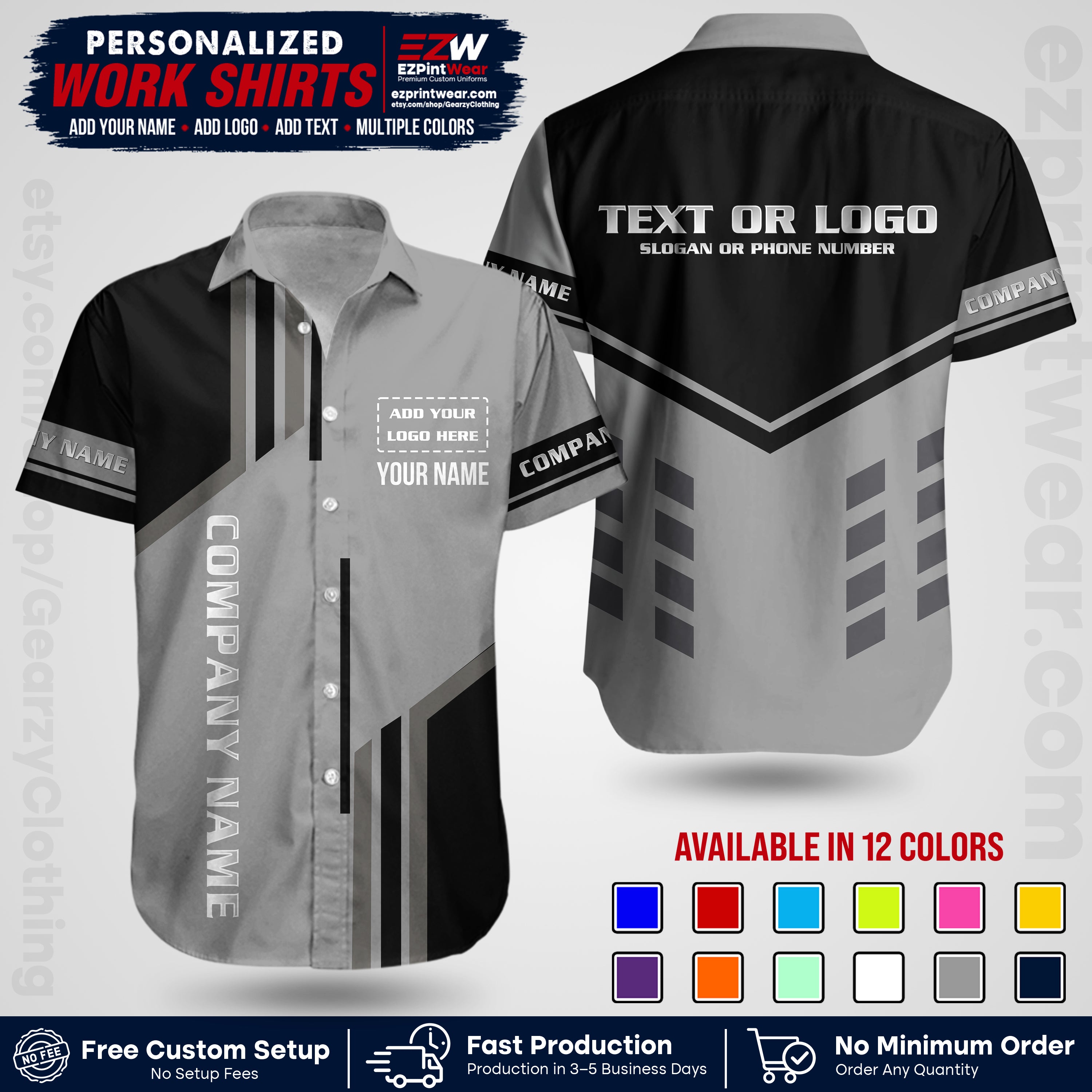 Custom All Over Print Work Uniform Shirt with Name, Logo & Text | Custom Hawaiian Shirt | Company Shirt | Employee Uniform UNF10