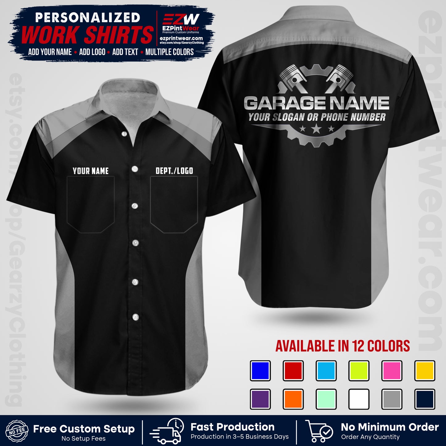 Custom Mechanic Work Shirt with Name, Logo & Text | Auto Shop Uniform | Workwear MCN 06