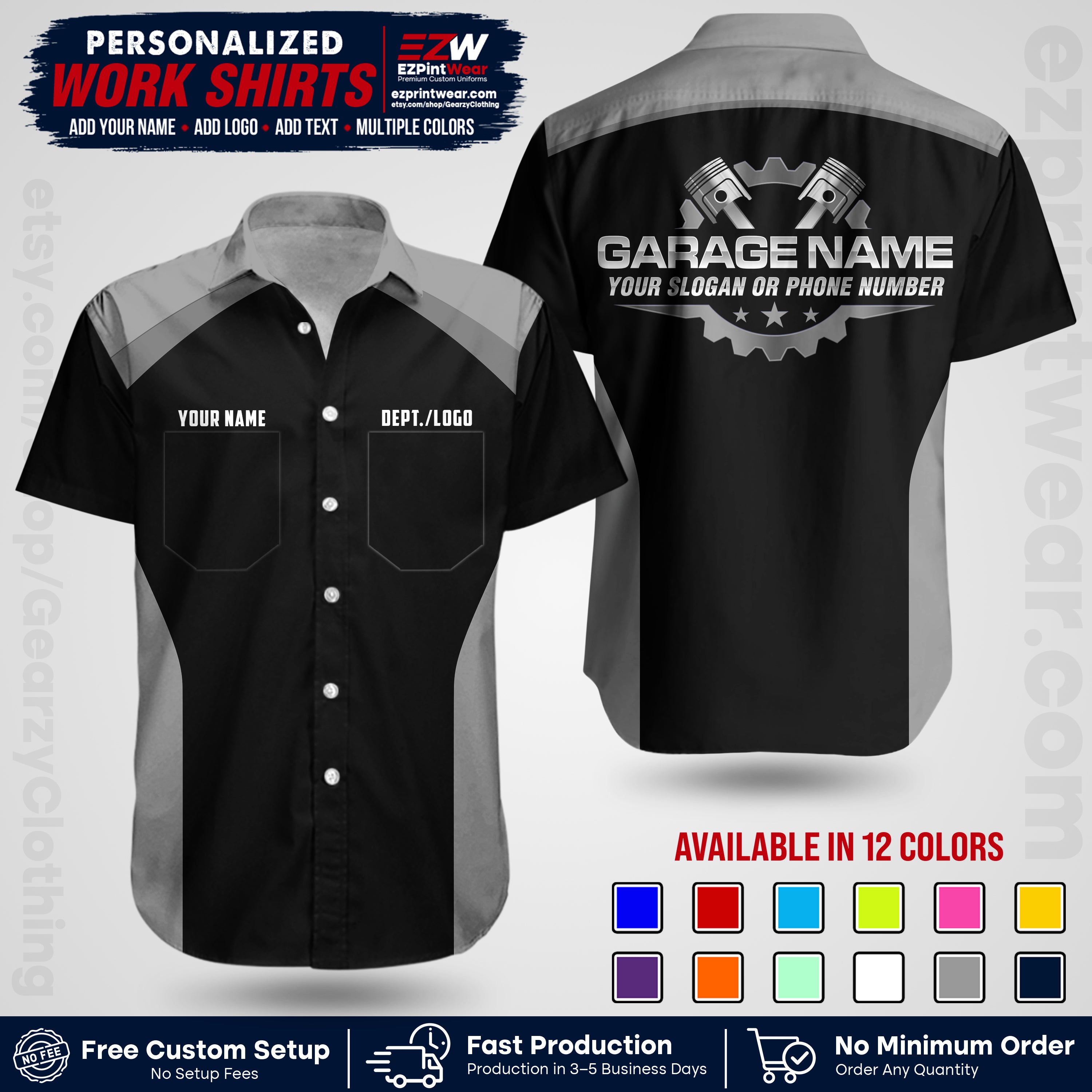 Custom Mechanic Work Shirt with Name, Logo & Text | Auto Shop Uniform | Workwear MCN 06
