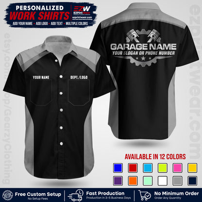 Custom Mechanic Work Shirt with Name, Logo & Text | Auto Shop Uniform | Workwear MCN 06