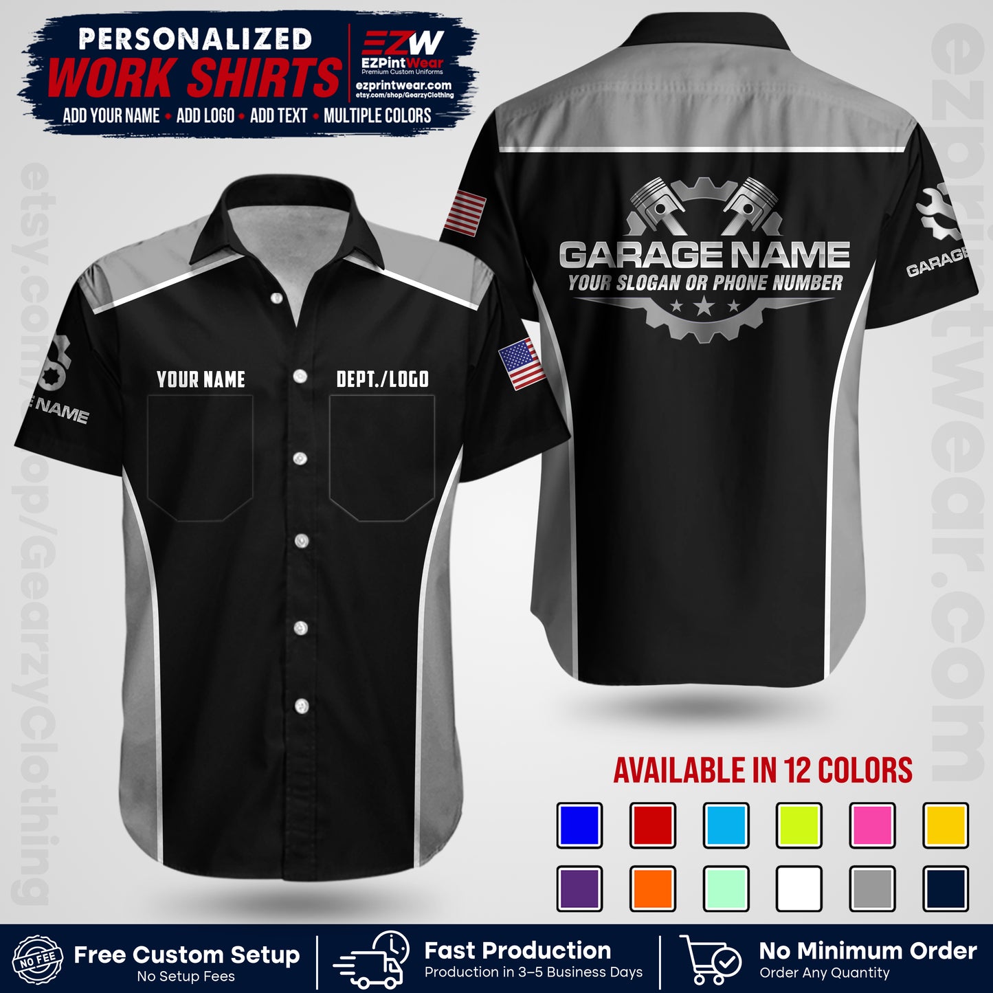 Custom Mechanic Work Shirt with Name, Logo & Text | Auto Shop Uniform | Workwear MCN 07