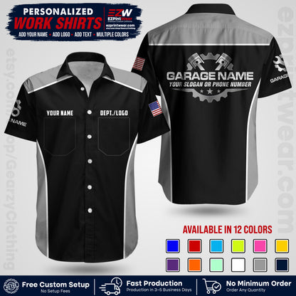 Custom Mechanic Work Shirt with Name, Logo & Text | Auto Shop Uniform | Workwear MCN 07
