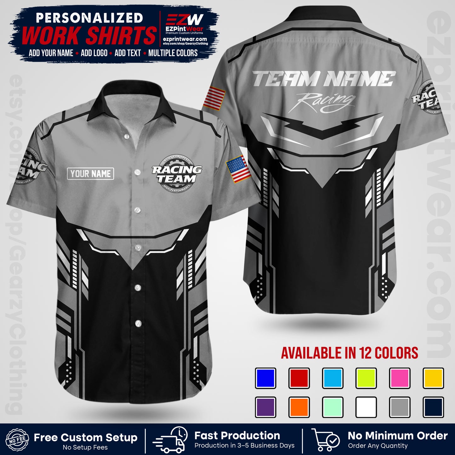 Custom Racing Shirt with Name, Logo & Text | Race Team Uniform | Crew Apparel RC11