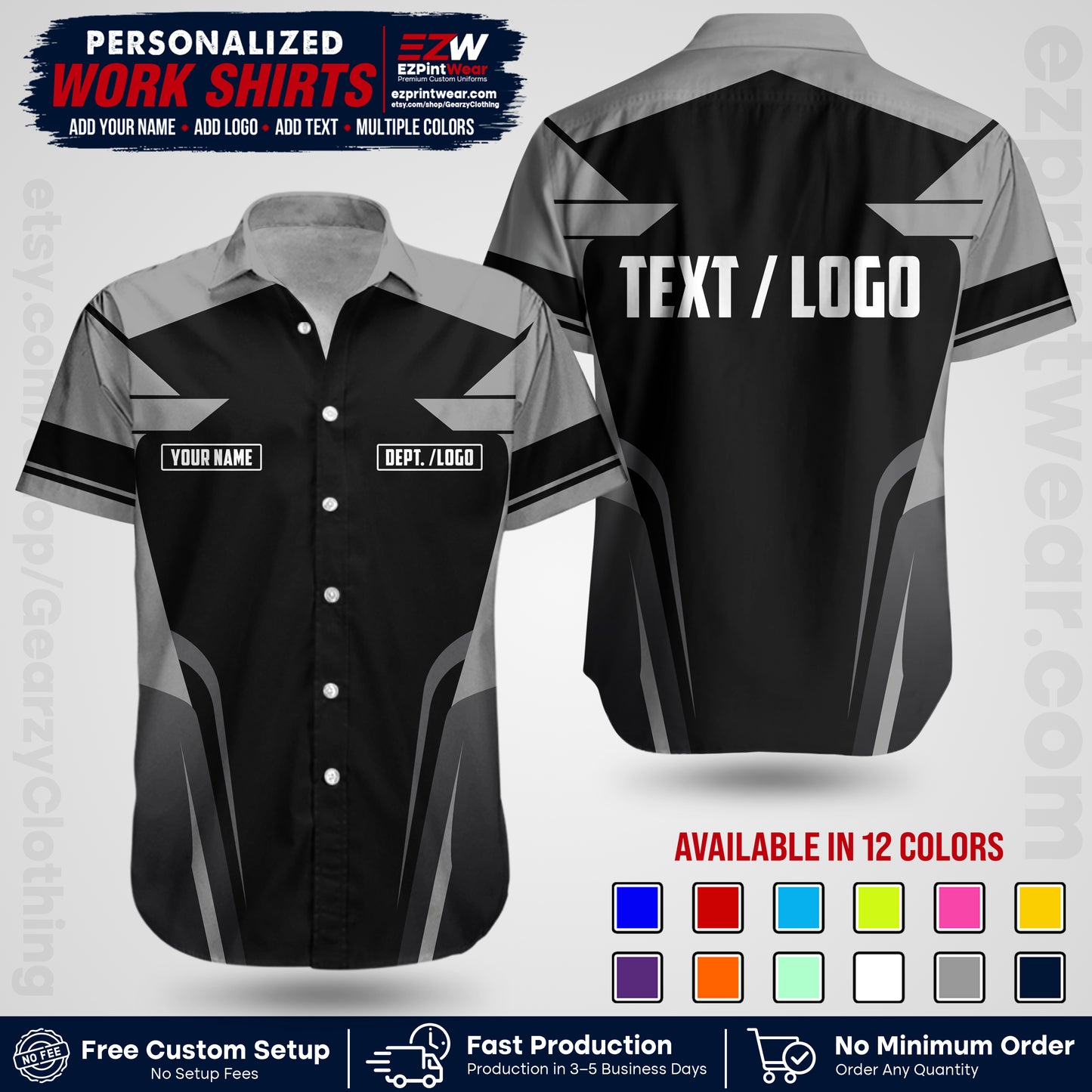 Custom All Over Print Work Uniform Shirt with Name, Logo & Text | Custom Hawaiian Shirt | Company Shirt | Employee Uniform UNF01