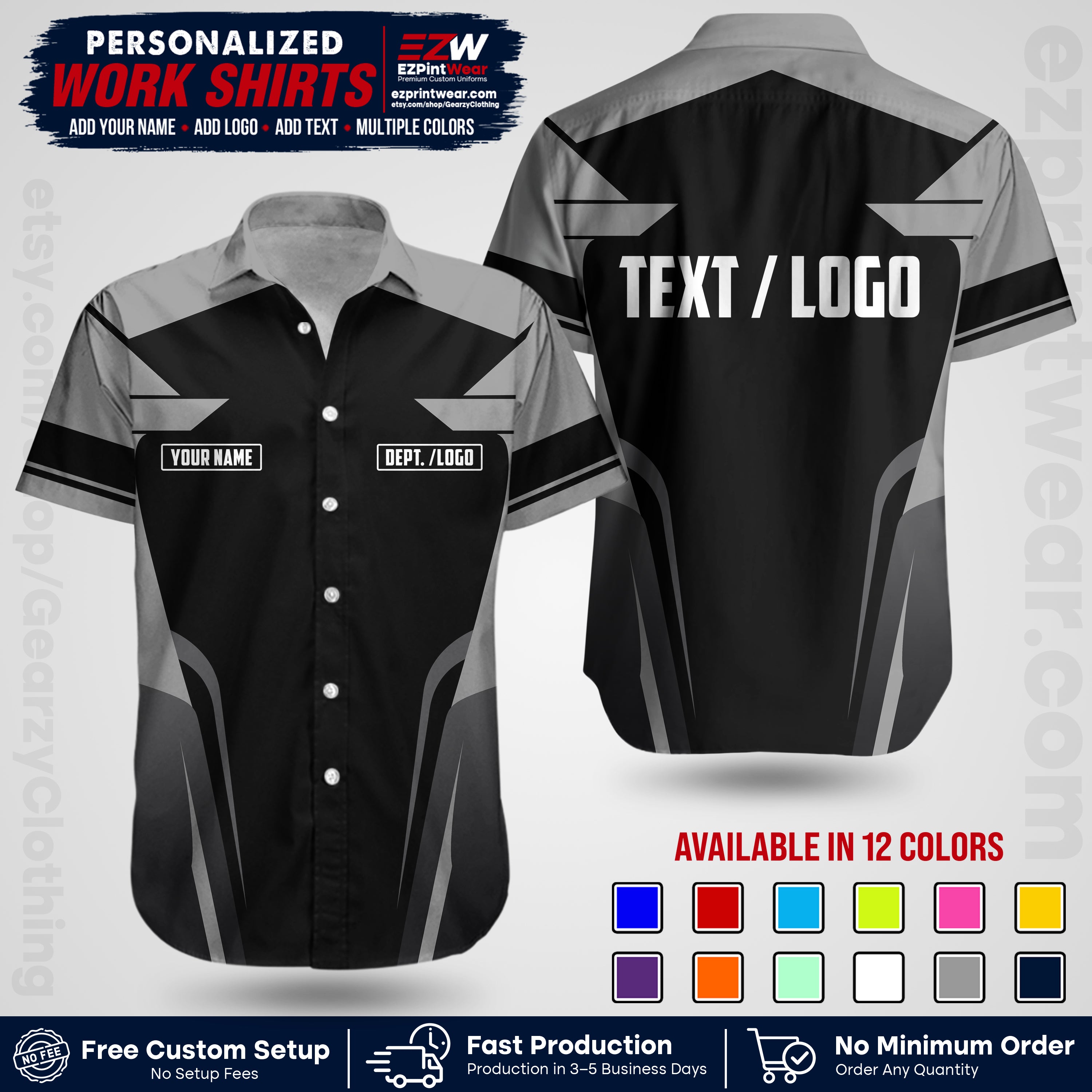 Custom All Over Print Work Uniform Shirt with Name, Logo & Text | Custom Hawaiian Shirt | Company Shirt | Employee Uniform UNF01