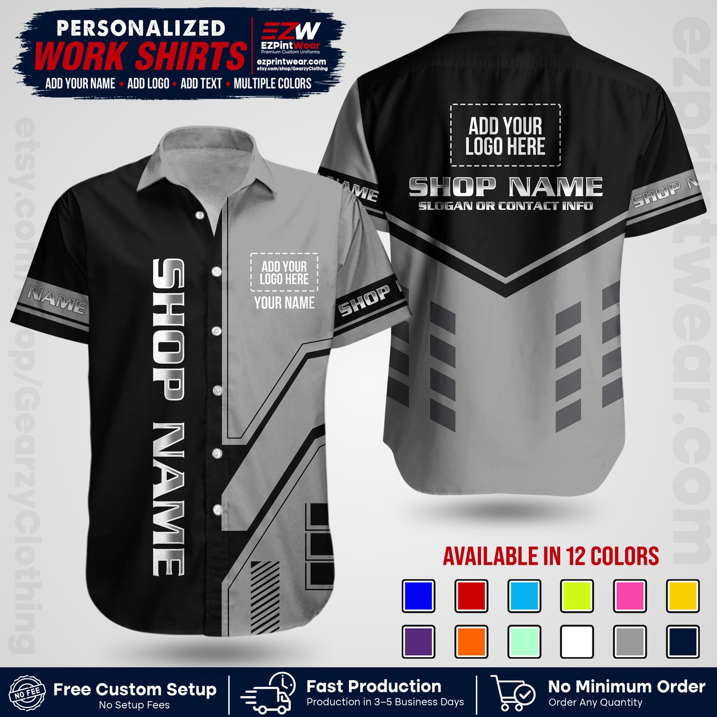 Custom All Over Print Work Uniform Shirt with Name, Logo & Text | Custom Hawaiian Shirt | Company Shirt | Employee Uniform UNF11