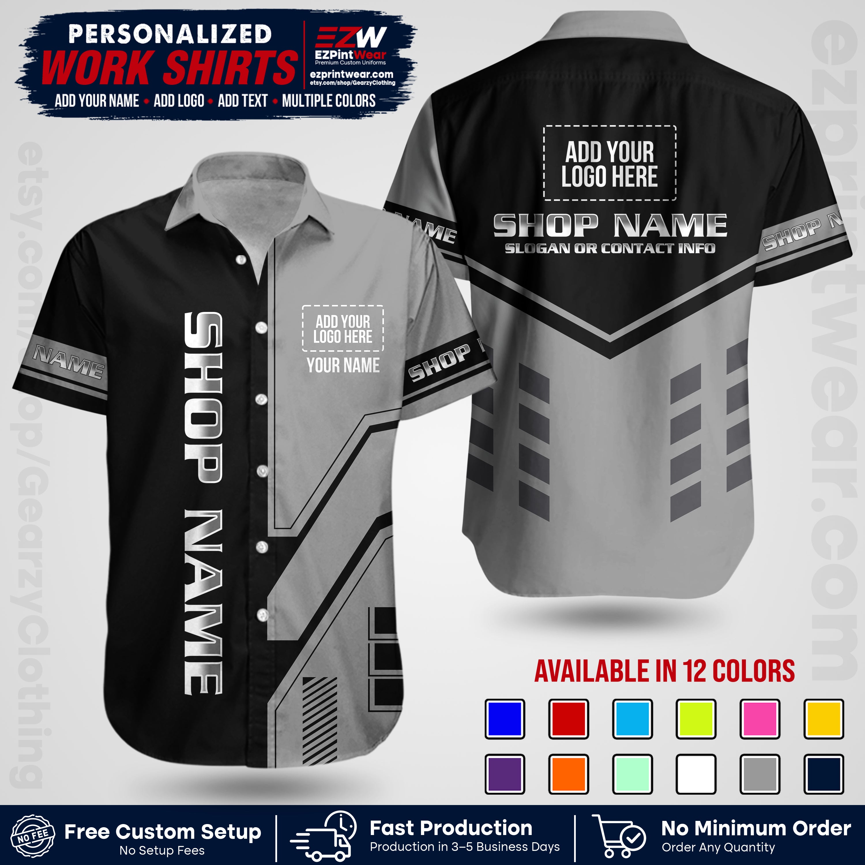 Custom All Over Print Work Uniform Shirt with Name, Logo & Text | Custom Hawaiian Shirt | Company Shirt | Employee Uniform UNF11