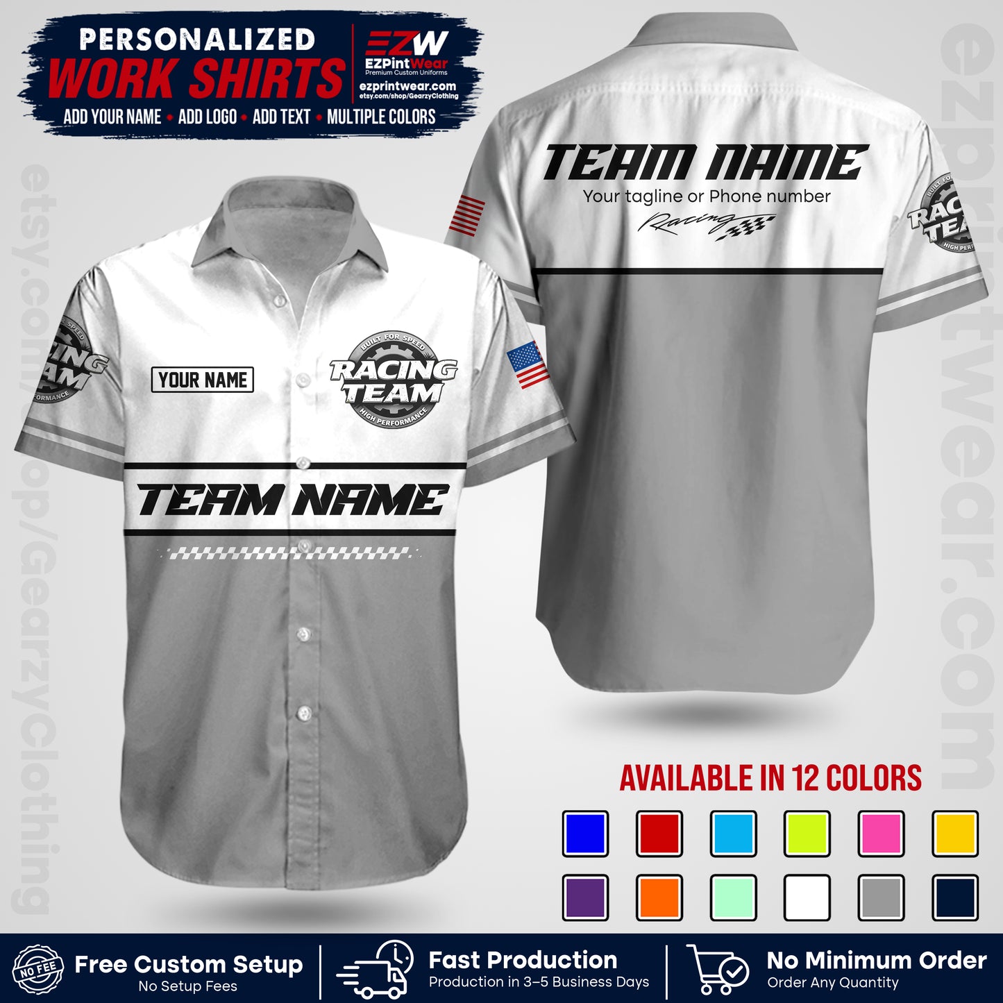 Custom Racing Shirt with Name, Logo & Text | Race Team Uniform | Crew Apparel RC12