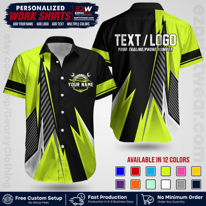 Custom Mechanic Work Shirt with Name, Logo & Text | Auto Shop Uniform | Workwear MCN 01