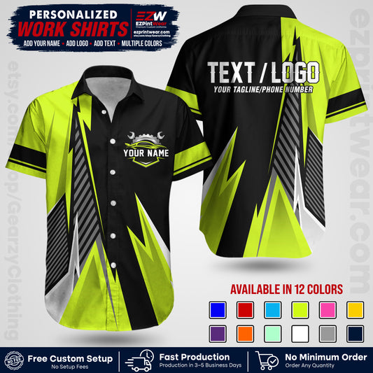 Custom Mechanic Work Shirt with Name, Logo & Text | Auto Shop Uniform | Workwear MCN 01
