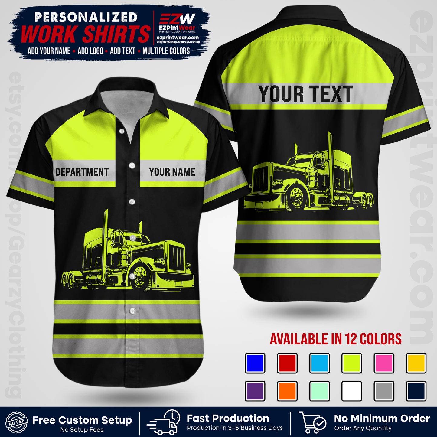 Personalized Truck Driver Workwear Uniform | Custom Safety Stripe Apparel | Non-Reflective Reflective Style Design TW02