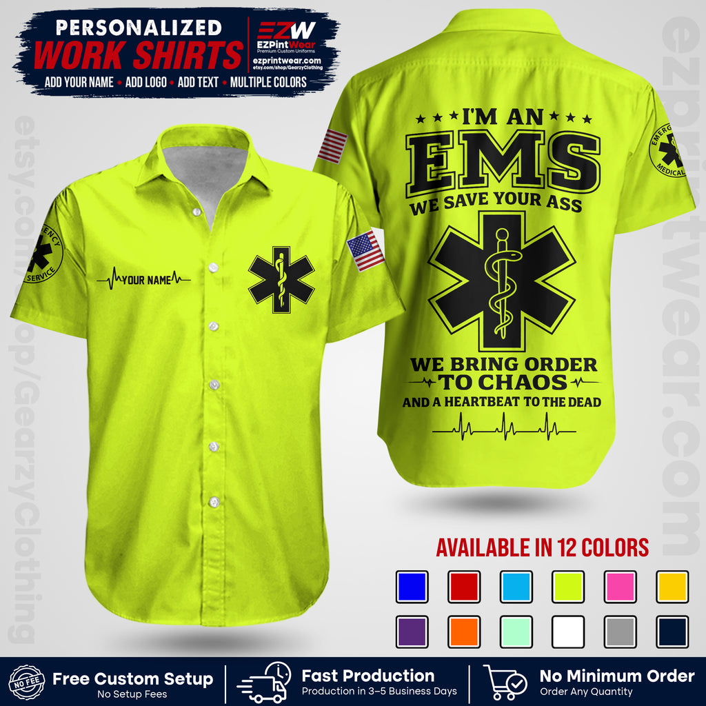 Custom EMS Shirt with Name, Logo & Text | EMS Team Uniform | First Responder Workwear EMSU05