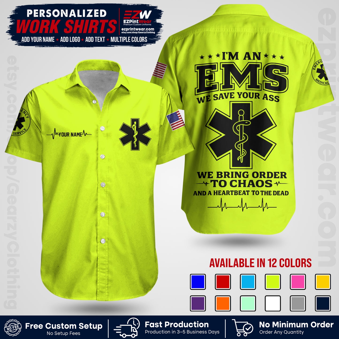 Custom EMS Shirt with Name, Logo & Text | EMS Team Uniform | First Responder Workwear EMSU05