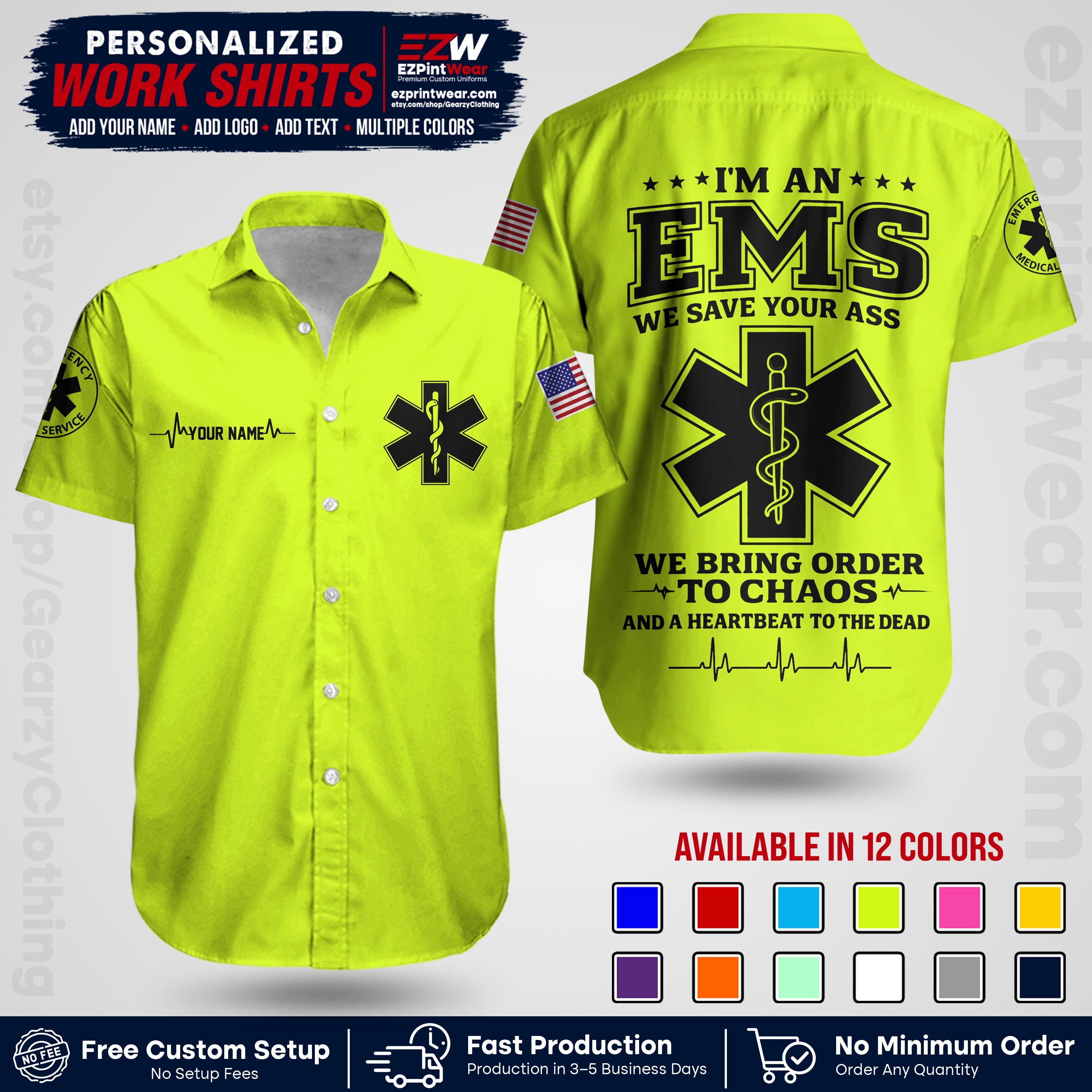 Custom EMS Shirt with Name, Logo & Text | EMS Team Uniform | First Responder Workwear EMSU05