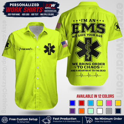 Custom EMS Shirt with Name, Logo & Text | EMS Team Uniform | First Responder Workwear EMSU05