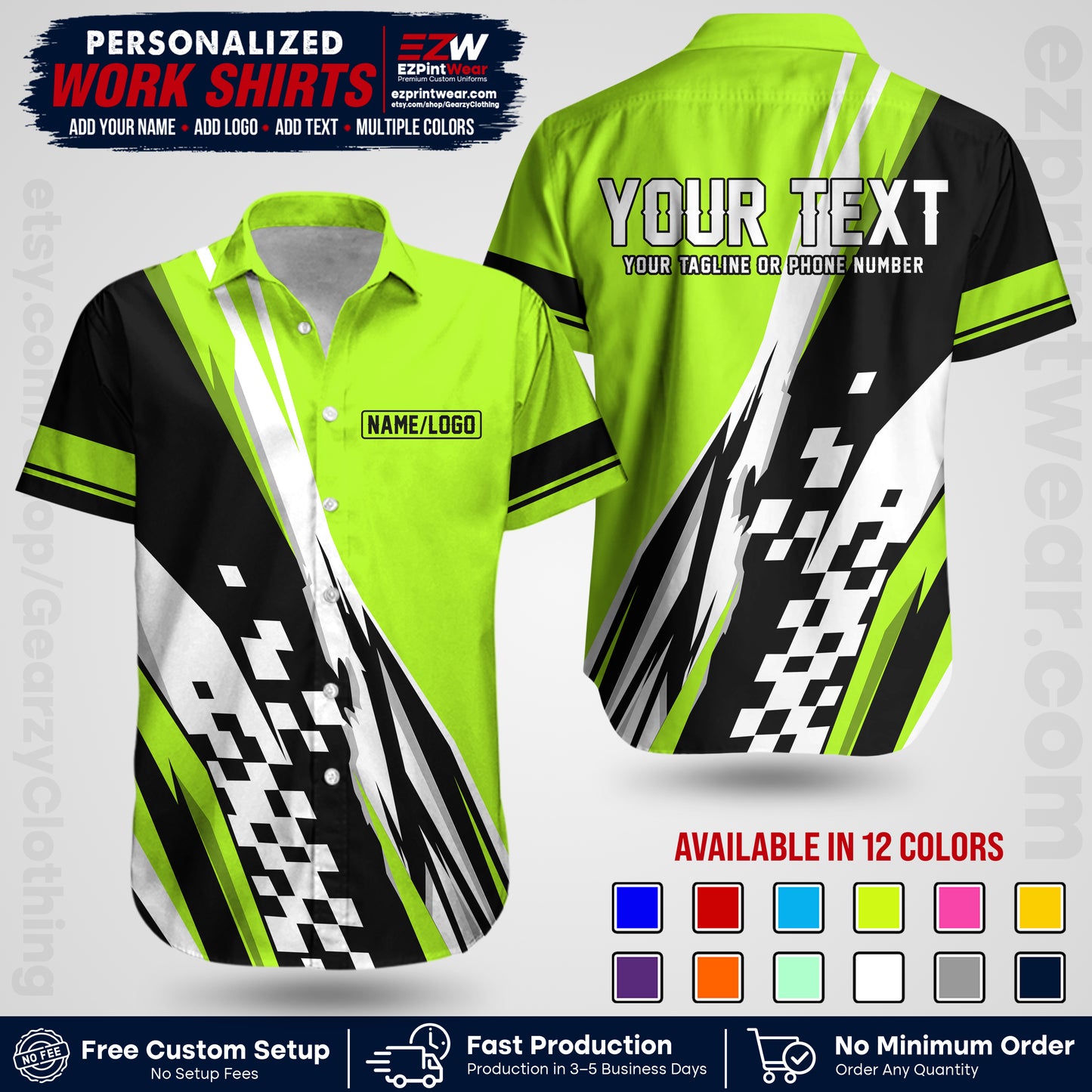 Custom Racing Shirt with Name, Logo & Text | Race Team Uniform | Crew Apparel RC04