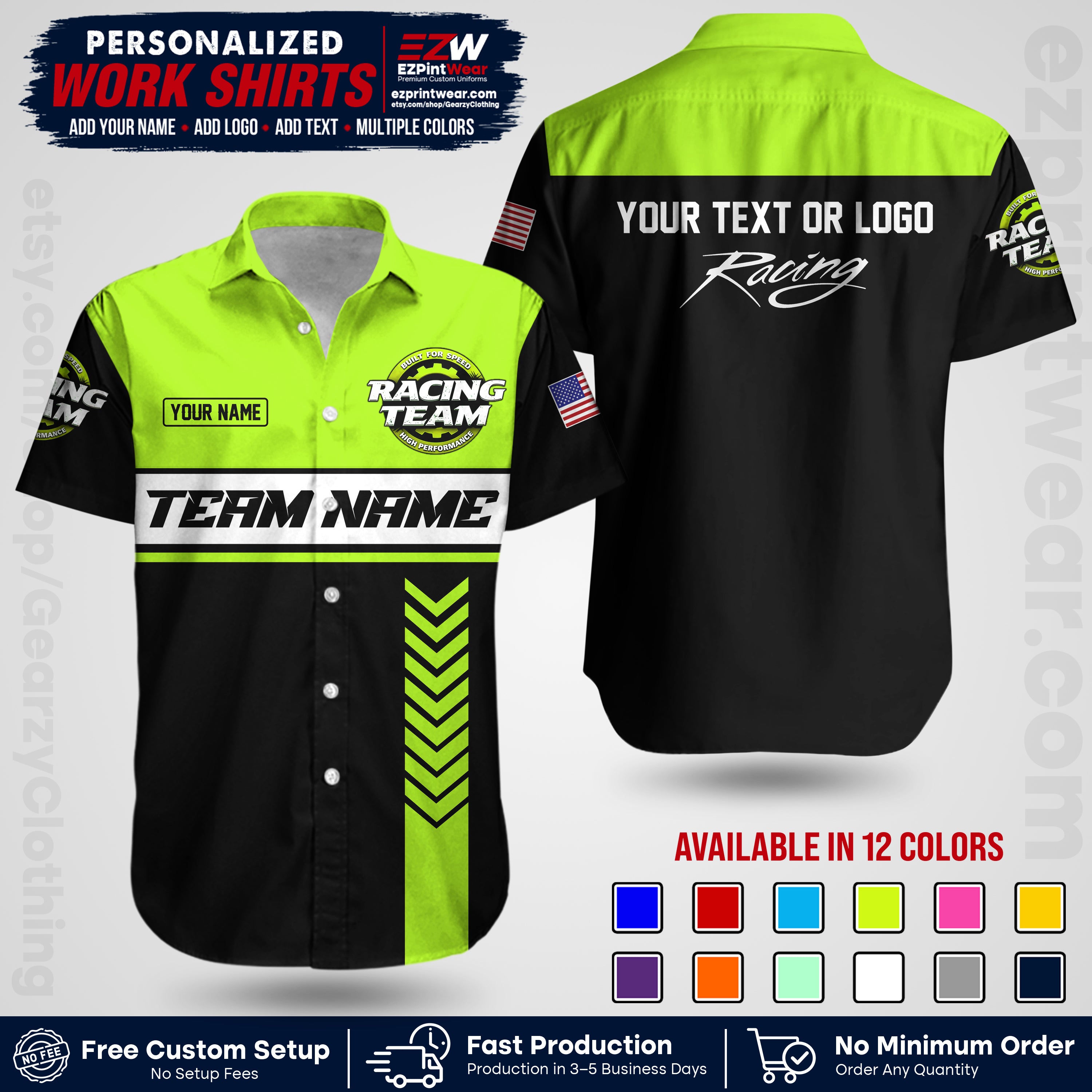 Custom Racing Shirt with Name, Logo & Text | Race Team Uniform | Crew Apparel RC02