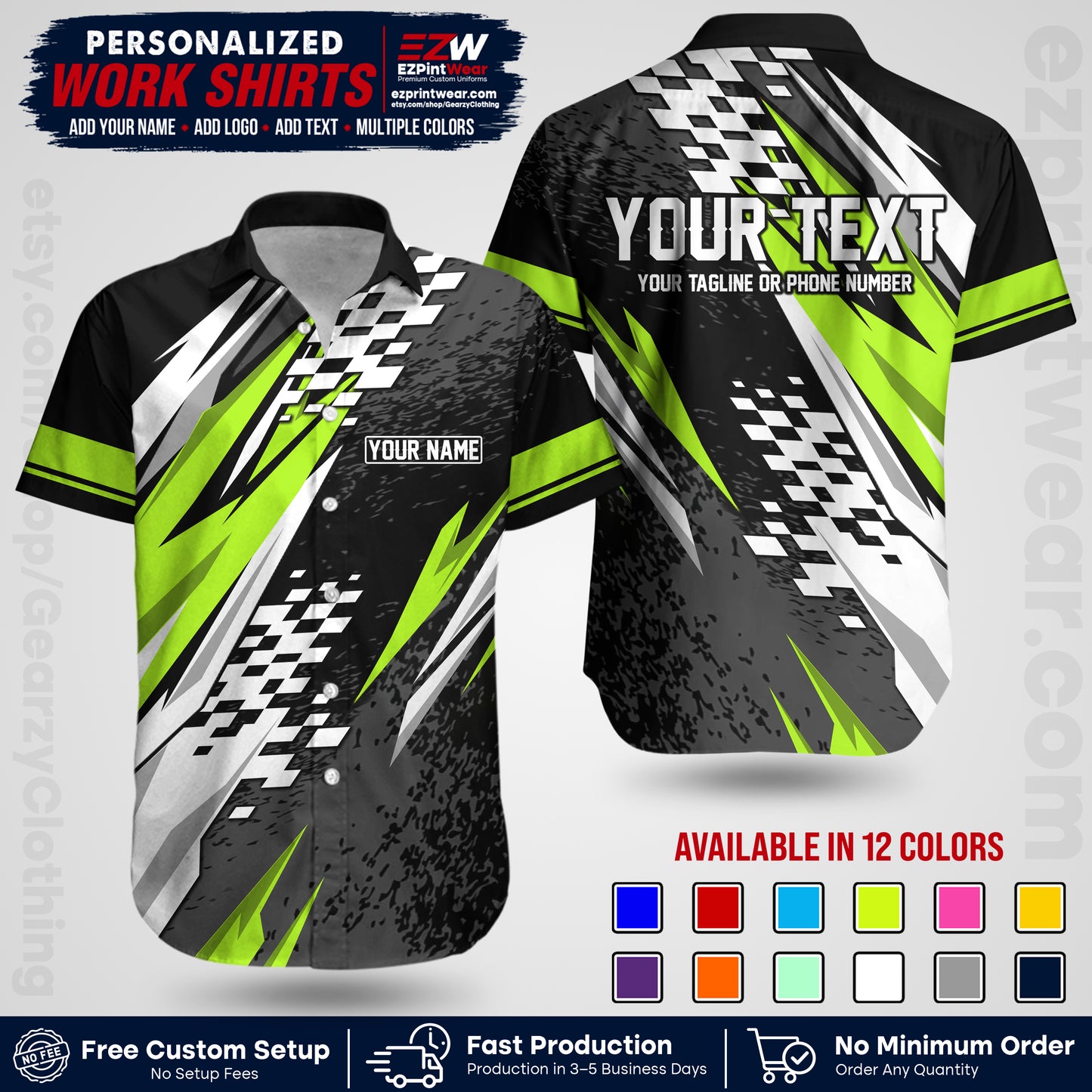 Custom Racing Shirt with Name, Logo & Text | Race Team Uniform | Crew Apparel RC03