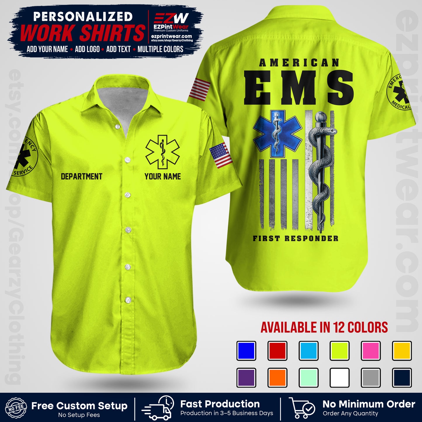 Custom EMS Shirt with Name, Logo & Text | EMS Team Uniform | First Responder Workwear EMSU03