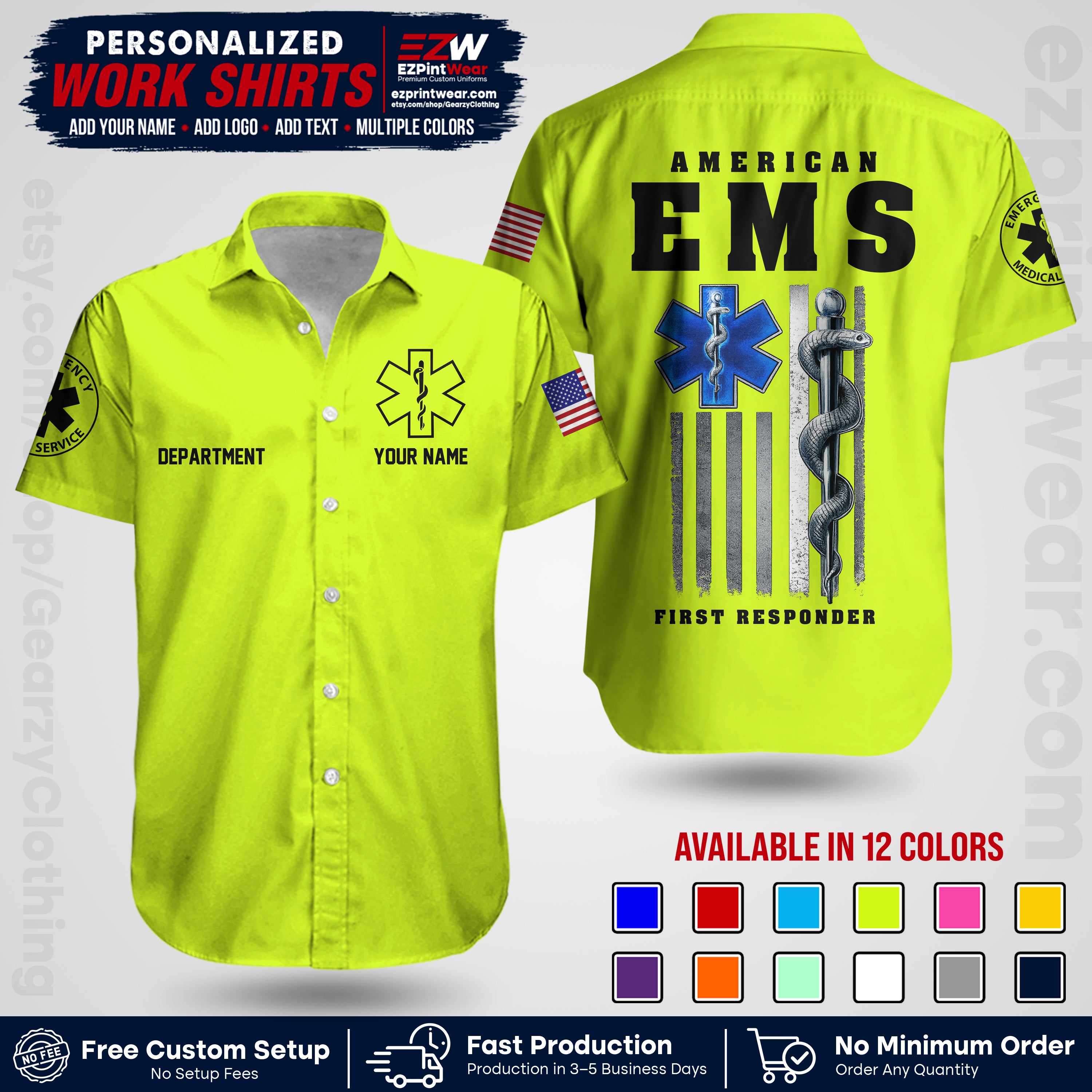 Custom EMS Shirt with Name, Logo & Text | EMS Team Uniform | First Responder Workwear EMSU03
