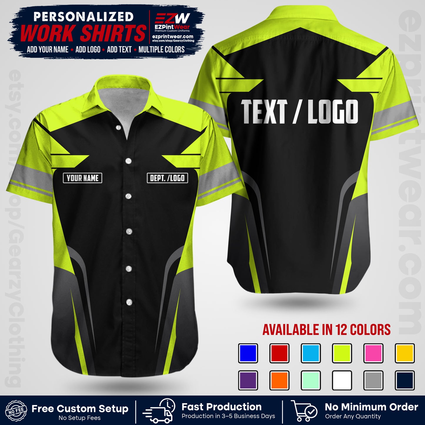 Custom All Over Print Work Uniform Shirt with Name, Logo & Text | Custom Hawaiian Shirt | Company Shirt | Employee Uniform UNF01