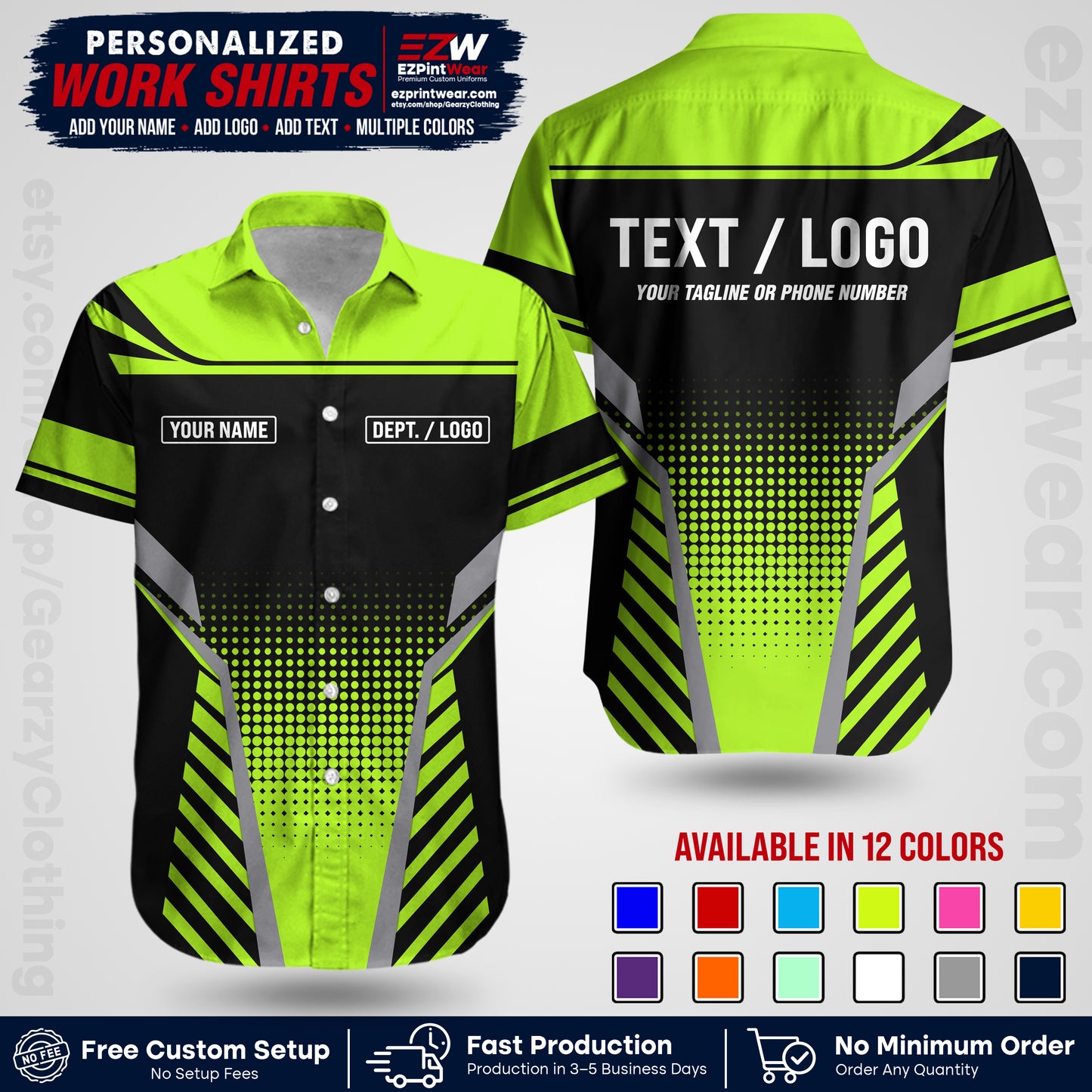 Custom All Over Print Work Uniform Shirt with Name, Logo & Text | Custom Hawaiian Shirt | Company Shirt | Employee Uniform UNF08