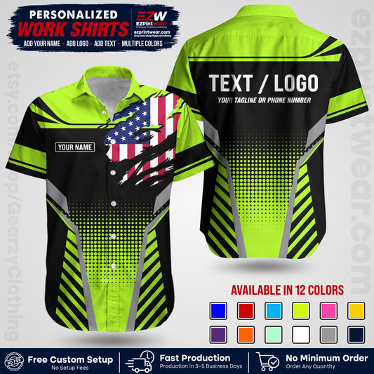 Custom All Over Print Work Uniform Shirt with Name, Logo & Text | Custom Hawaiian Shirt | Company Shirt | Employee Uniform UNF07