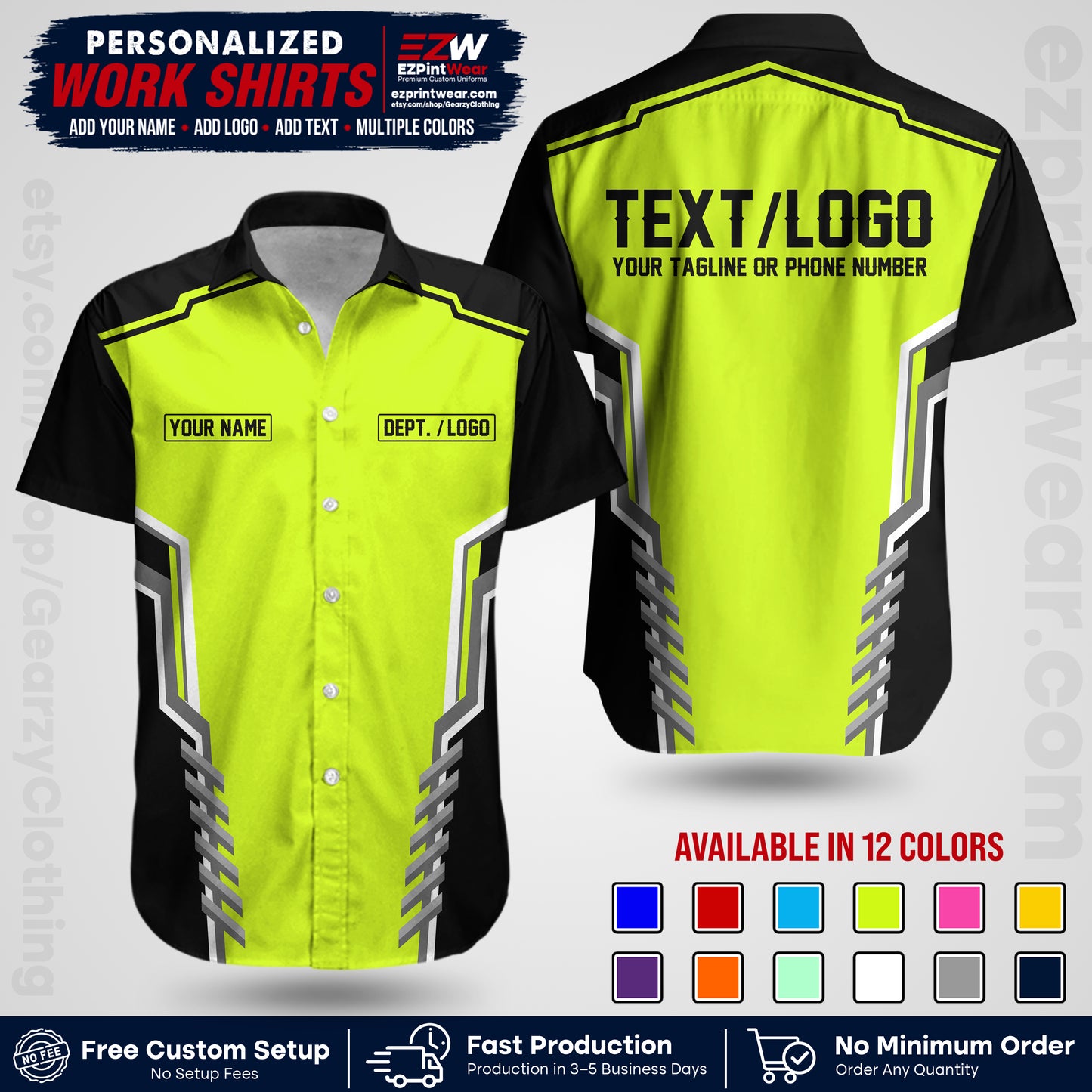 Custom All Over Print Work Uniform Shirt with Name, Logo & Text | Custom Hawaiian Shirt | Company Shirt | Employee Uniform UNF15