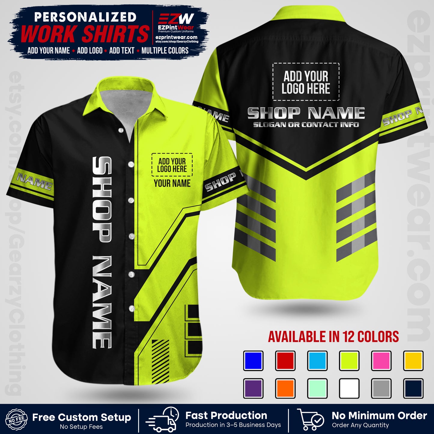 Custom All Over Print Work Uniform Shirt with Name, Logo & Text | Custom Hawaiian Shirt | Company Shirt | Employee Uniform UNF11