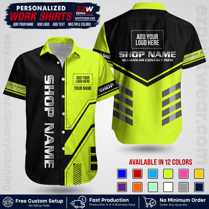 Custom All Over Print Work Uniform Shirt with Name, Logo & Text | Custom Hawaiian Shirt | Company Shirt | Employee Uniform UNF11