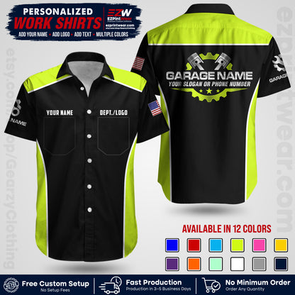 Custom Mechanic Work Shirt with Name, Logo & Text | Auto Shop Uniform | Workwear MCN 07