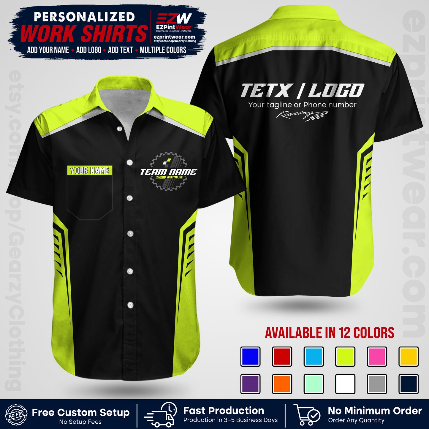 Custom Racing Shirt with Name, Logo & Text | Race Team Uniform | Crew Apparel RC07
