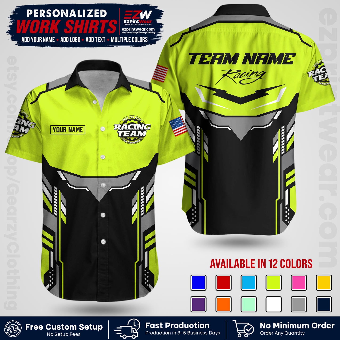 Custom Racing Shirt with Name, Logo & Text | Race Team Uniform | Crew Apparel RC11