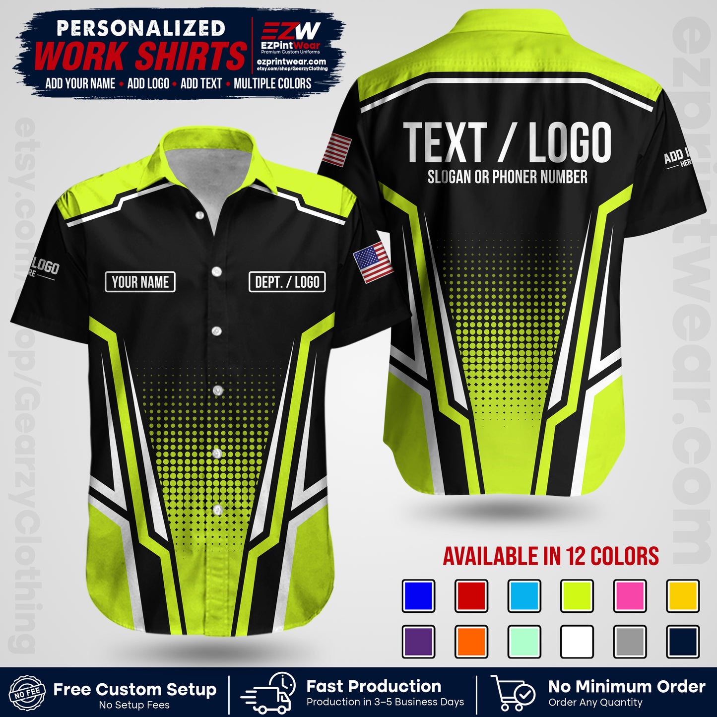 Custom All Over Print Work Uniform Shirt with Name, Logo & Text | Custom Hawaiian Shirt | Company Shirt | Employee Uniform UNF17