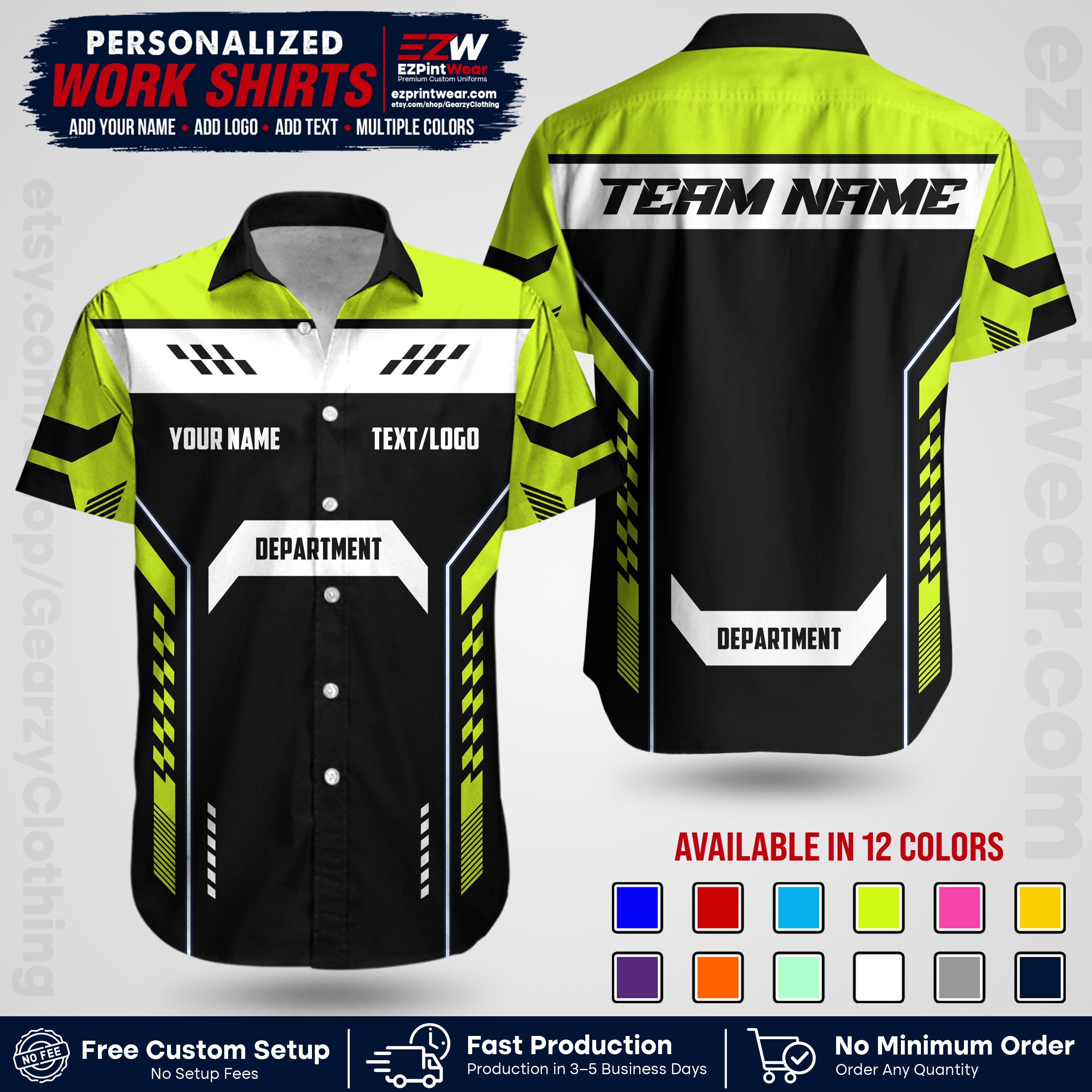 Custom All Over Print Work Uniform Shirt with Name, Logo & Text | Custom Hawaiian Shirt | Company Shirt | Employee Uniform UNF18