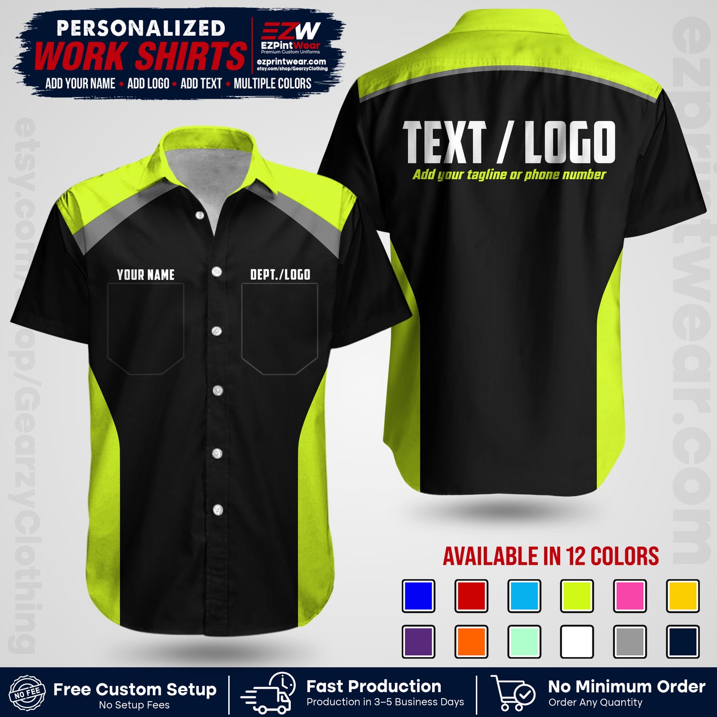 Custom All Over Print Work Uniform Shirt with Name, Logo & Text | Custom Hawaiian Shirt | Company Shirt | Employee Uniform UNF04