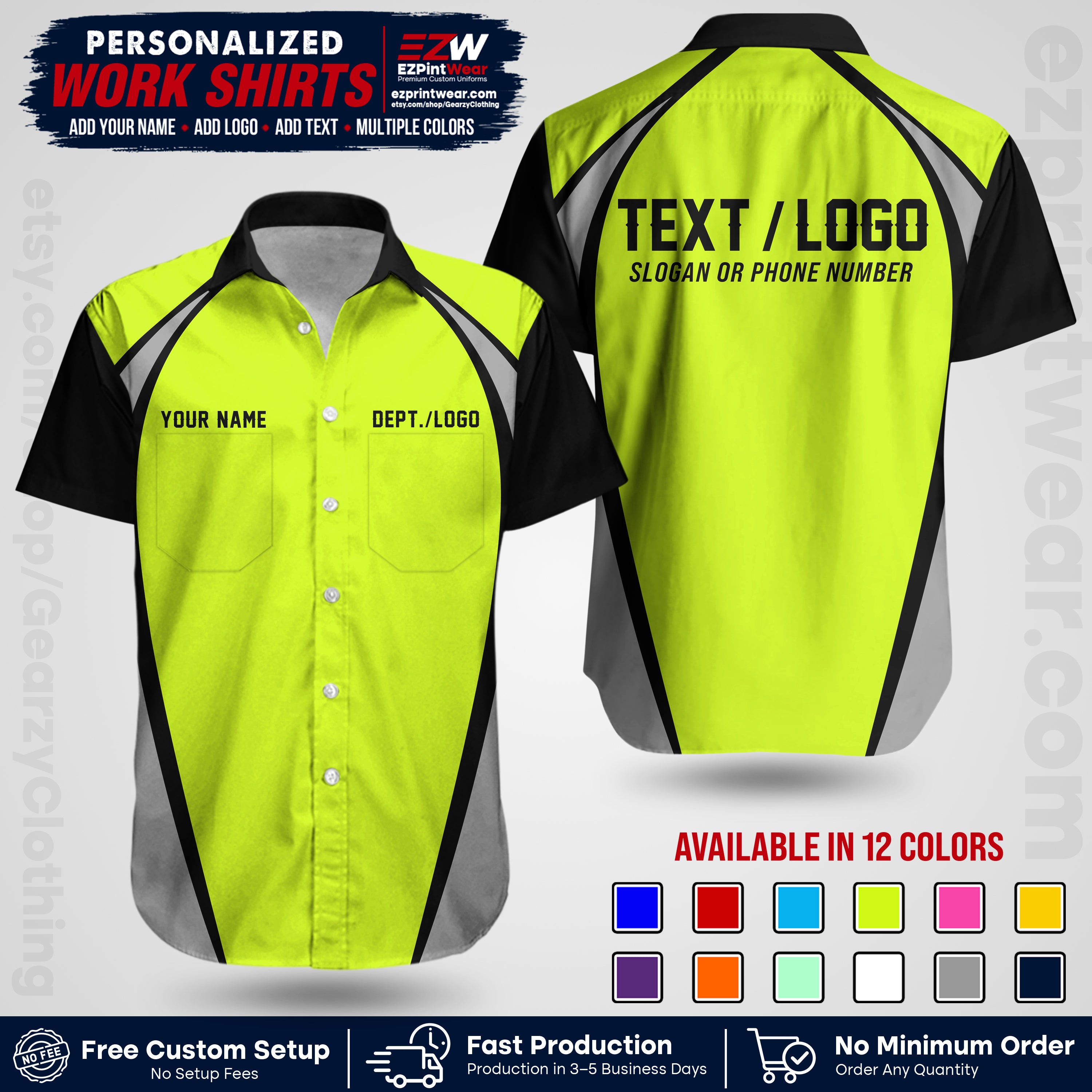 Custom All Over Print Work Uniform Shirt with Name, Logo & Text | Custom Hawaiian Shirt | Company Shirt | Employee Uniform UNF20