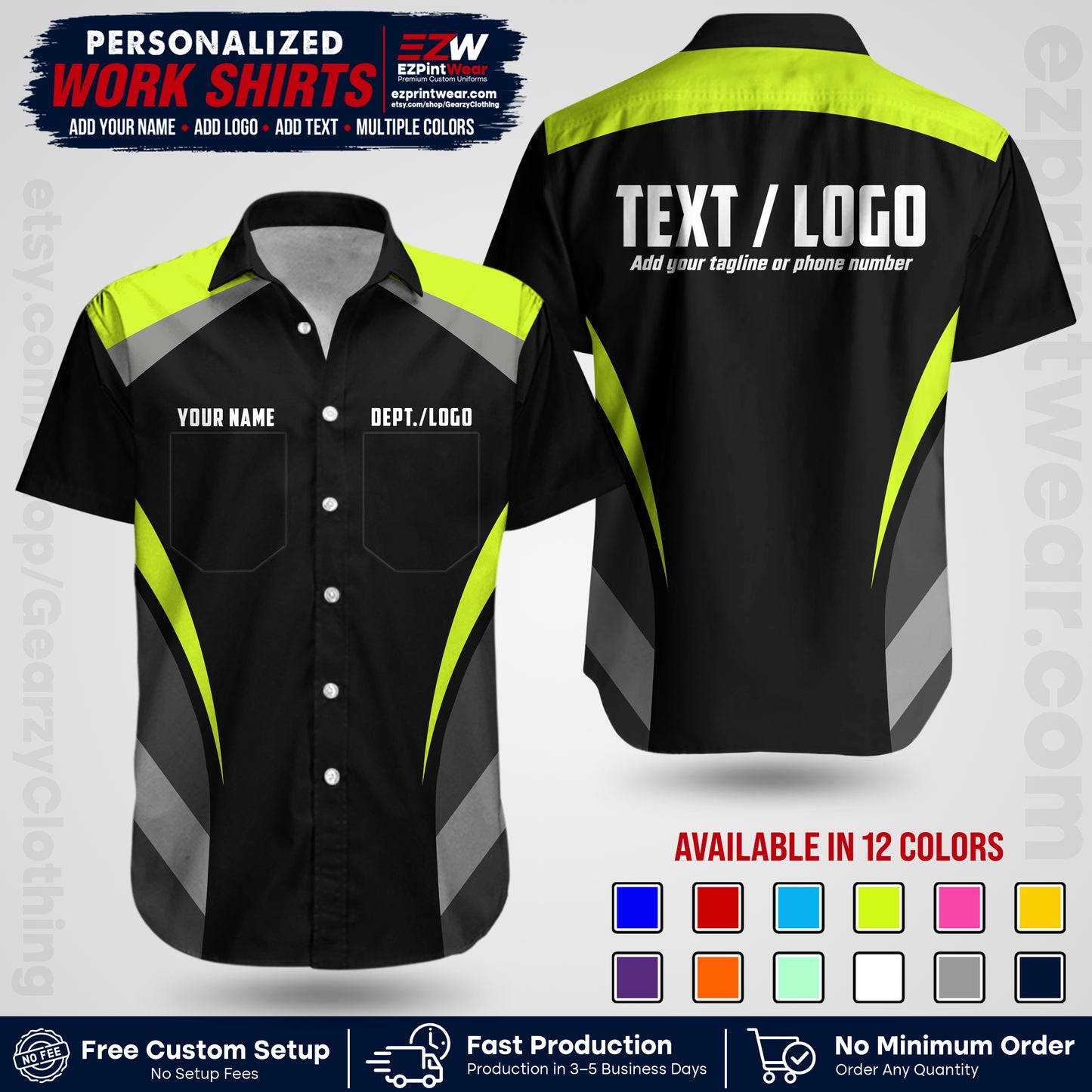 Custom All Over Print Work Uniform Shirt with Name, Logo & Text | Custom Hawaiian Shirt | Company Shirt | Employee Uniform UNF03