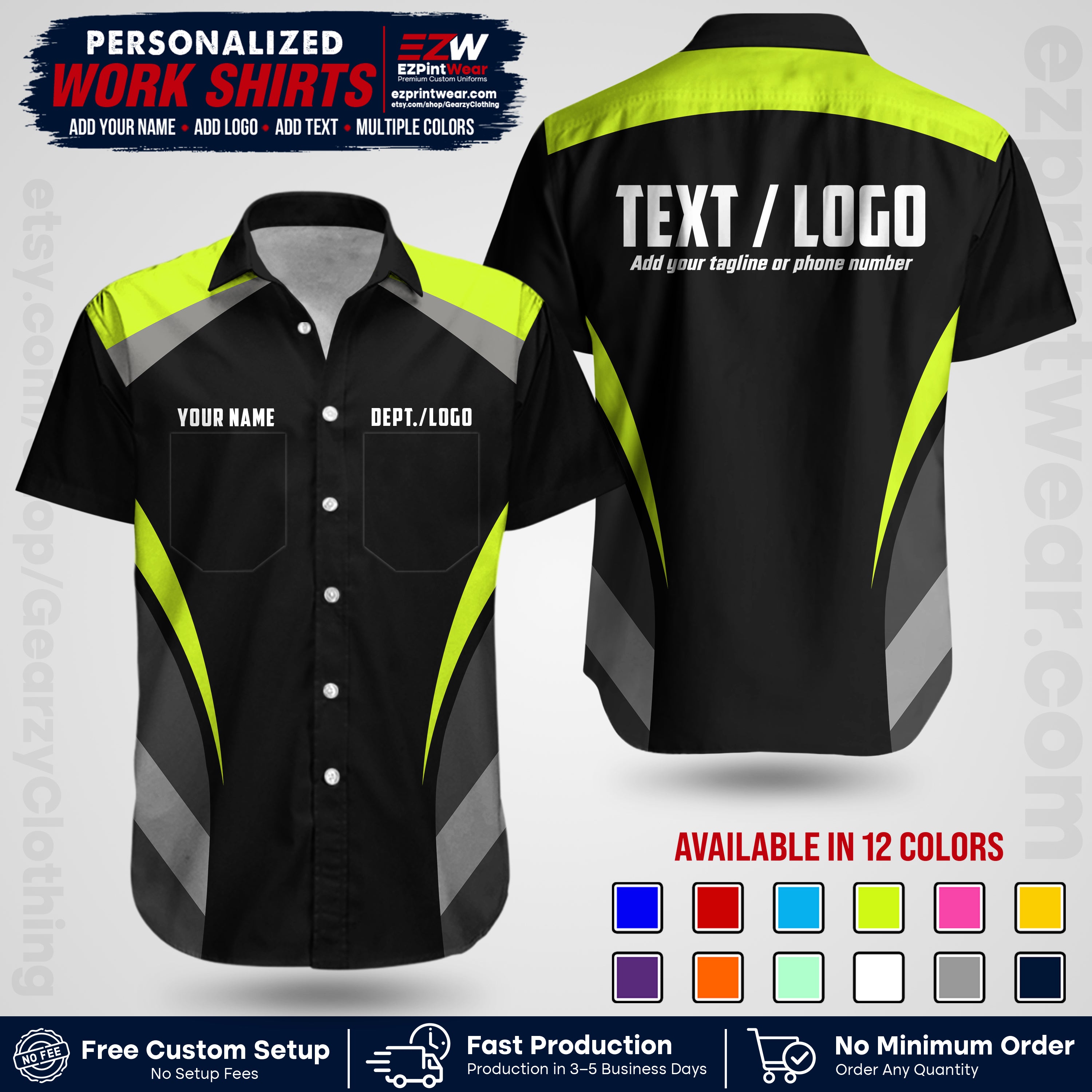 Custom All Over Print Work Uniform Shirt with Name, Logo & Text | Custom Hawaiian Shirt | Company Shirt | Employee Uniform UNF03